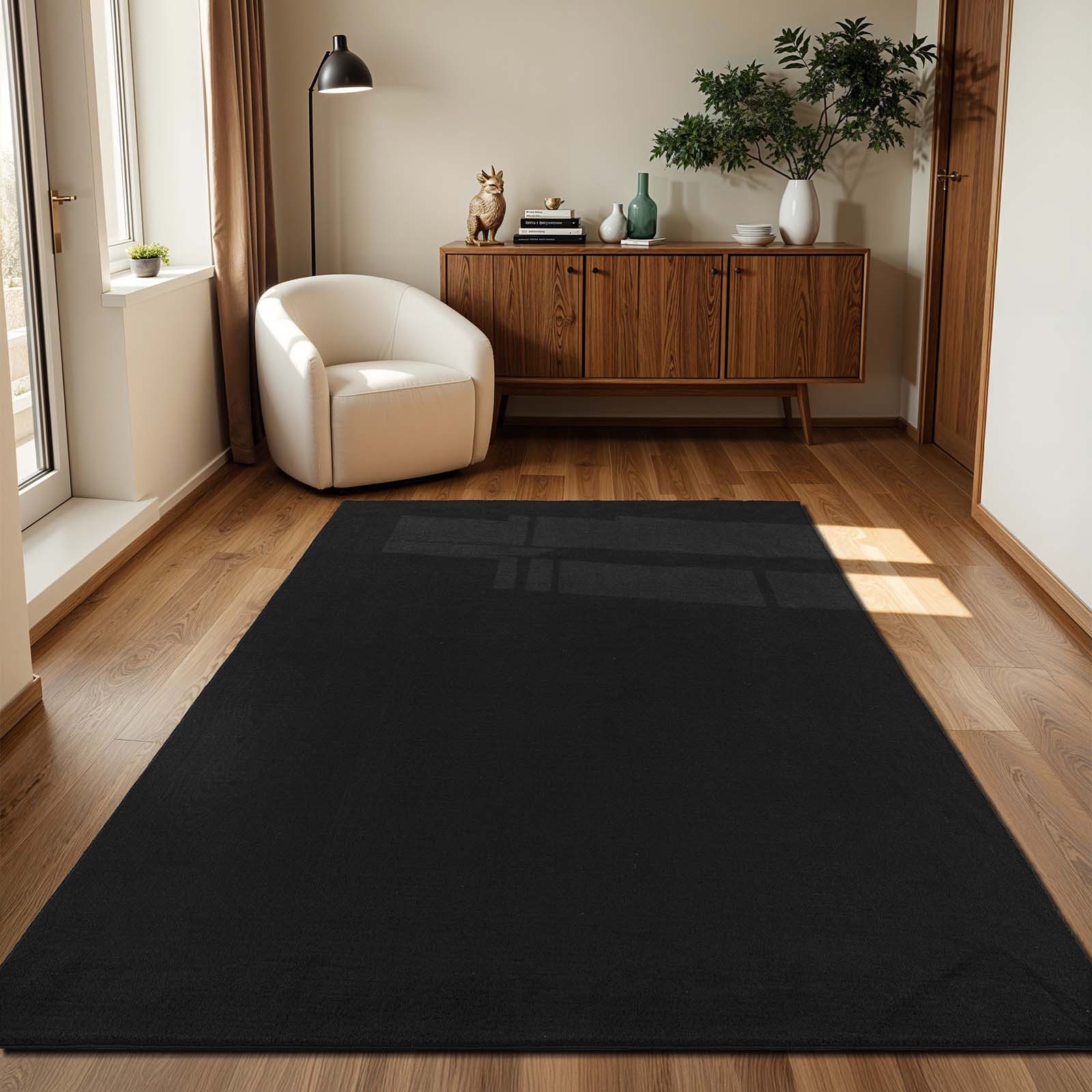 TaraCarpet Teppich Supersoft Kurzflorteppich Fiona Uni, rund, Höhe: 14 mm, Wohnzimmer, Schlafzimmer, Esszimmer, Fiona schwarz 80 rund