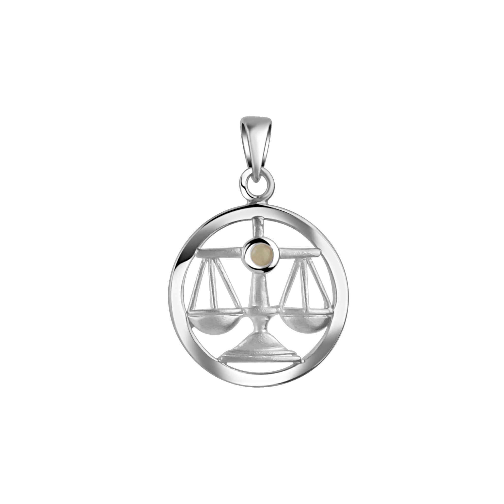 Kettenanhänger 925/- Sterling Silber rhodiniert Sternzeichen Waage Monatsstein