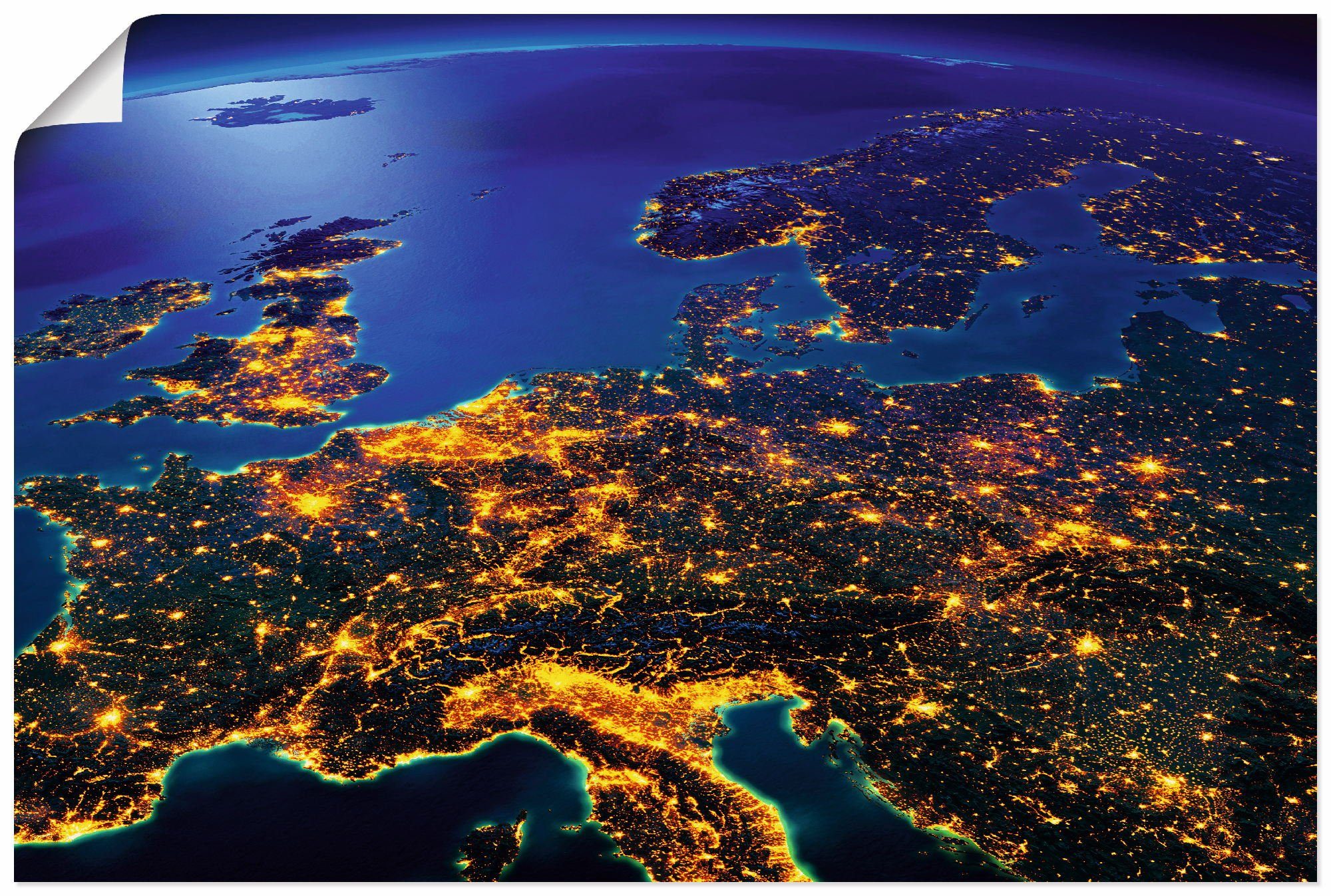 Artland Wandbild Zentral Europa vom Weltraum, Weltall & Kosmos (1 St), als Alubild, Outdoorbild, Leinwandbild, Poster, Wandaufkleber