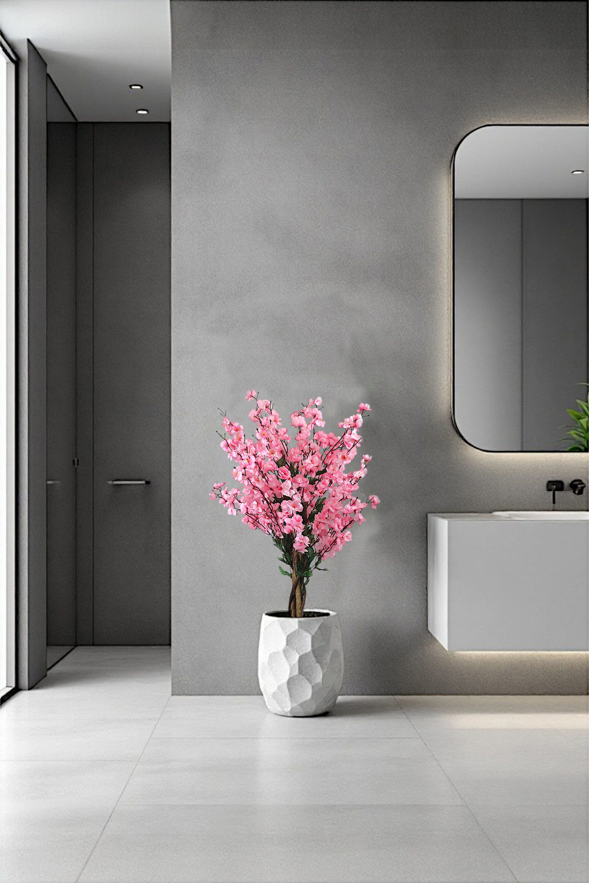 Kunstpflanze Blütenbaum Wintersweet Künstliche Pflanze Blüten Pink Deko Pfirsich, Arnusa, Höhe 90 cm, Frühlingsdeko mit Echtholzstamm – Bild 3 von 5