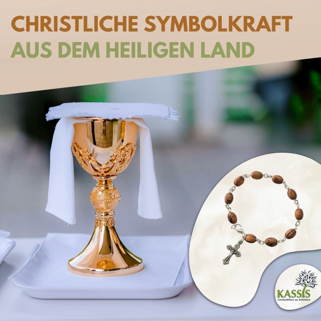 Kassis Geschenkartikel Armband mit ovalen Olivenholz-Perlen Gebetskette Talisman Glücksbringer, handgefertigt in Bethlehem, Geschenk zu Kommunion Taufe Firmung – Bild 5 von 5