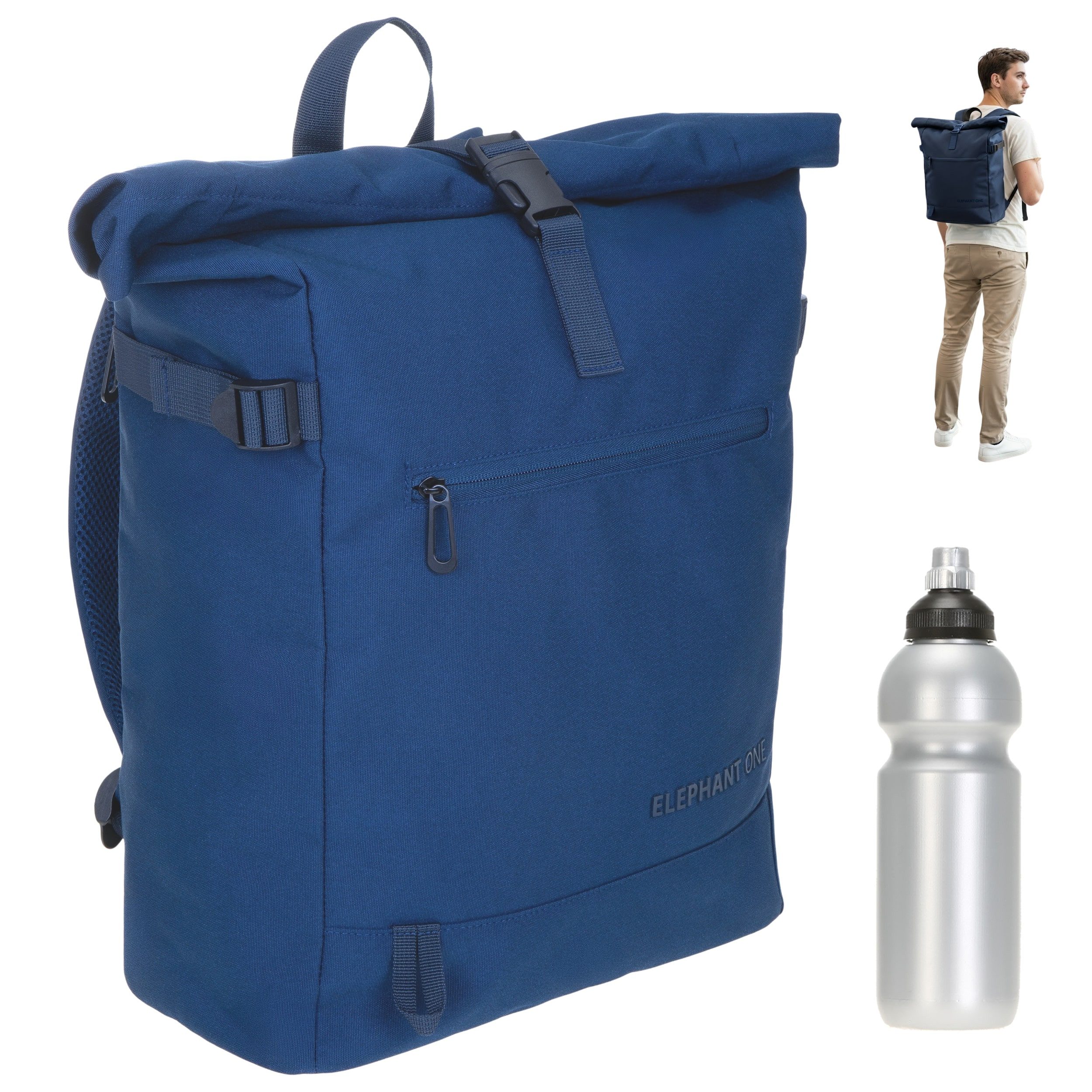 ELEPHANT Rucksack Damen Herren Freizeitrucksack A4 groß Laptoprucksack, Travel Geheimfach Daypack Reiserucksack Tasche One 13114 + Flasche