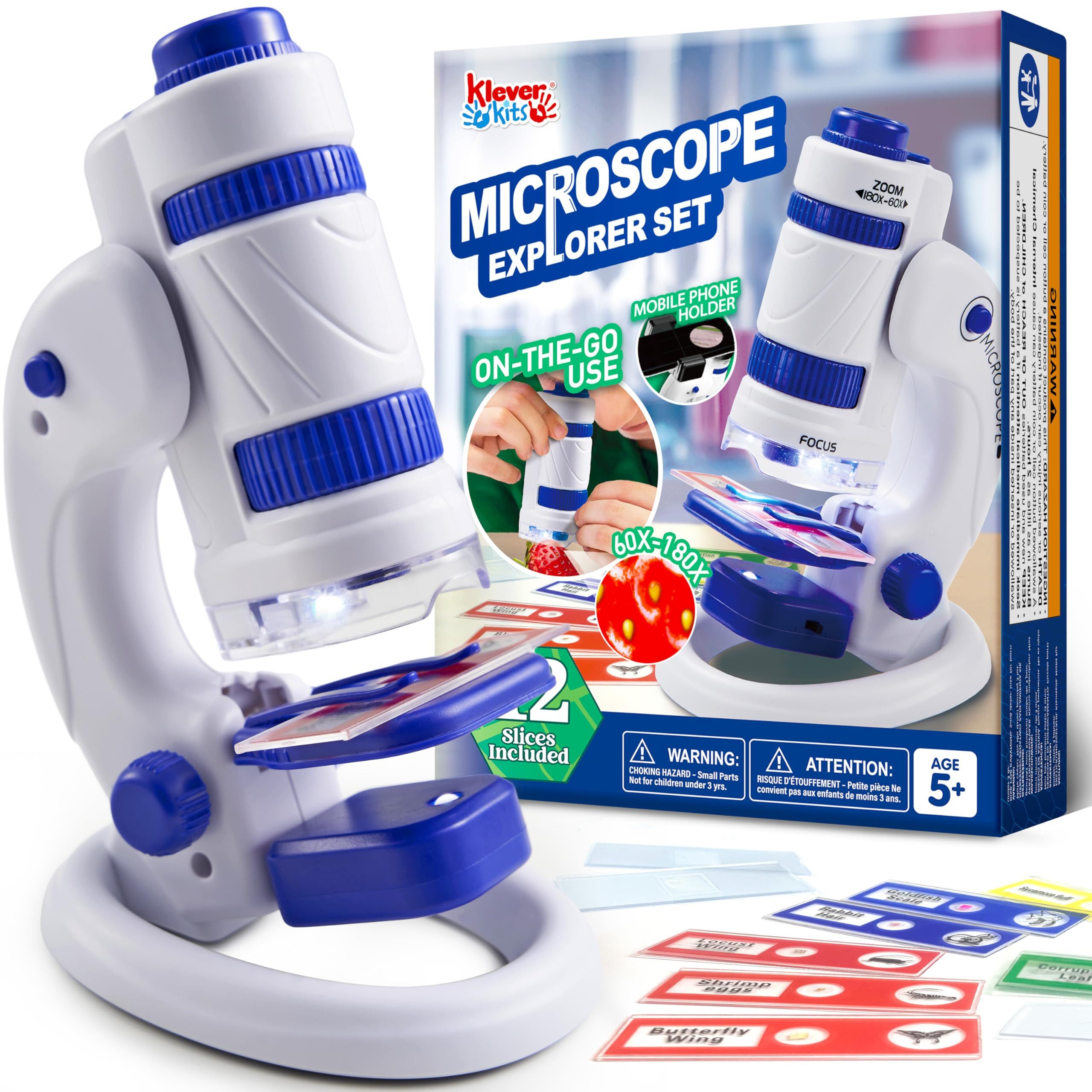 Klever Kits Klever Kits 2-in-1 Mikroskop 60X-180X mit LED–Lernspielzeug für Kinder Kindermikroskop