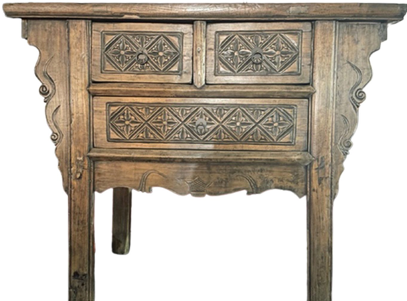 OPIUM OUTLET Konsolentisch Antiker chinesischer Massivholz-Konsolentisch Wandtisch braun (Unikat, Asia Möbel komplett montiert, asiatisch chinesisch orientalisch vintage), Telefontisch mit Schubfächern (B x T x H: 100 x 44 x 85 cm)