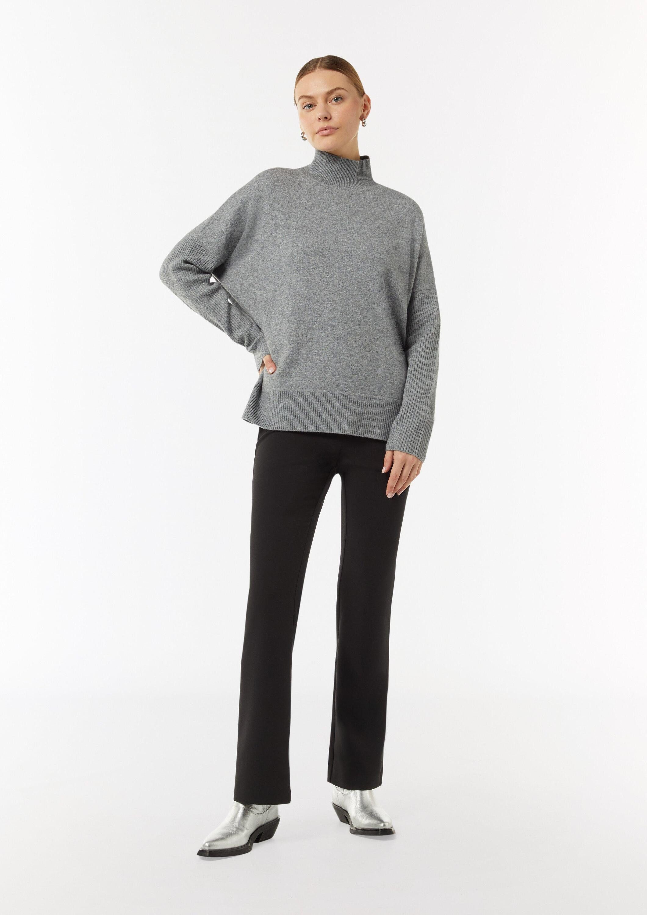 comma Longpullover Strickpullover Strickpullover mit Stehkragen und Rippdetail
