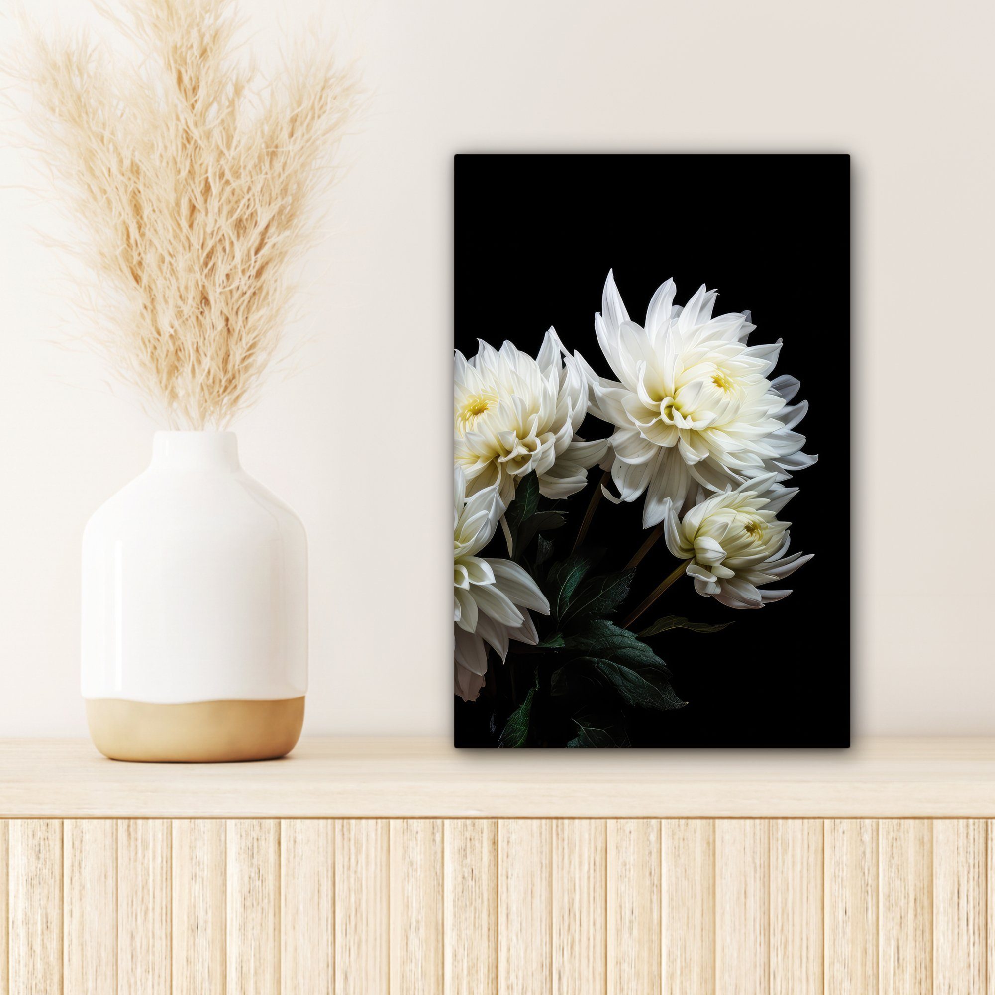 OneMillionCanvasses® Leinwandbild Blumen cm - Zackenaufhänger, - Chrysantheme Gemälde, inkl. fertig bespannt - Weiß Leinwandbild Botanisch, St), (1 Natur - 20x30