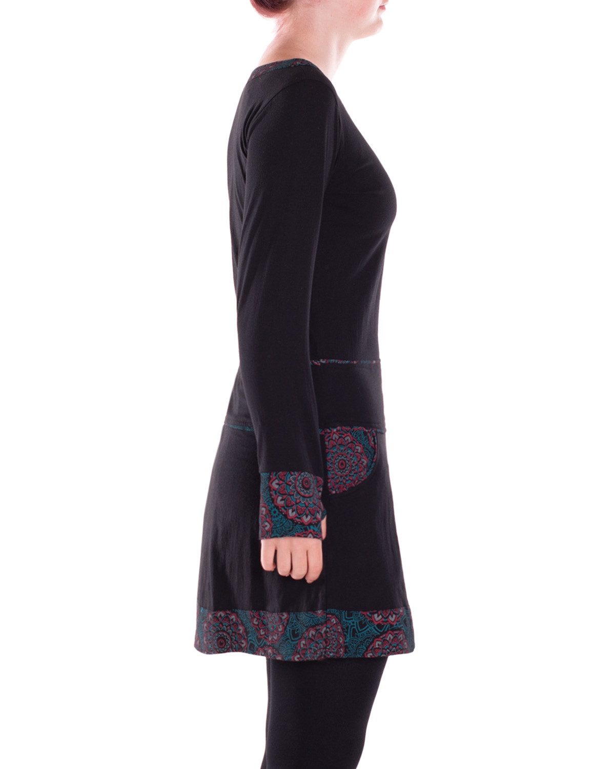 Vishes Minikleid Damen Langarm Kleid Baumwolle Geometrisch mit Taschen Alternative Bekleidung, Ethno, Hippie, Retro Style