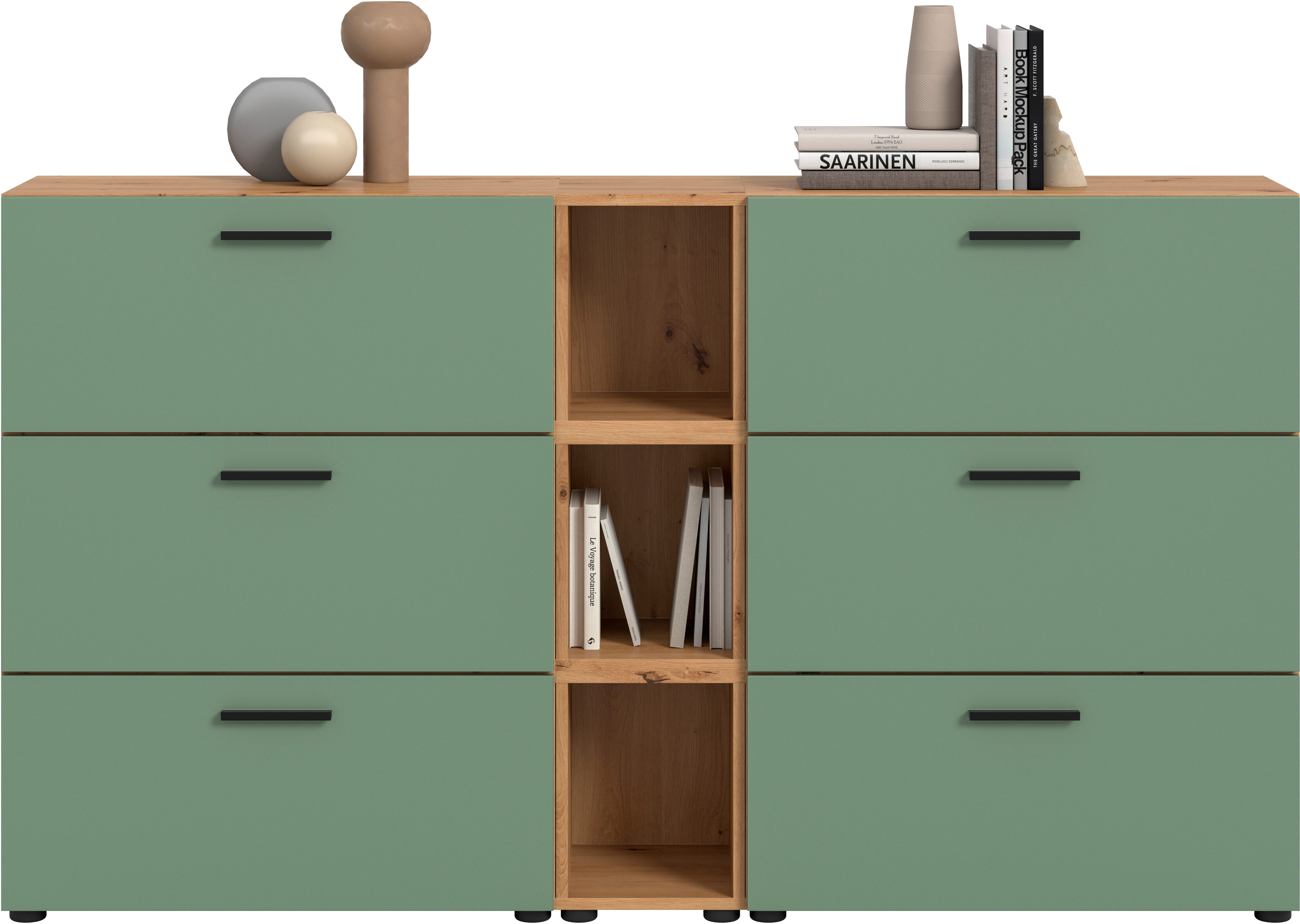 Home affaire Schrank-Set ENESTE, 9-teilig, in verschiedenen Farben, individuell kombinierbar, (3-St., verschiedenste Kombinationmöglichkeiten, stehend oder hängend), Stauraumelement, Kombination, Wohnkombination, Schrankwand, Lowboard