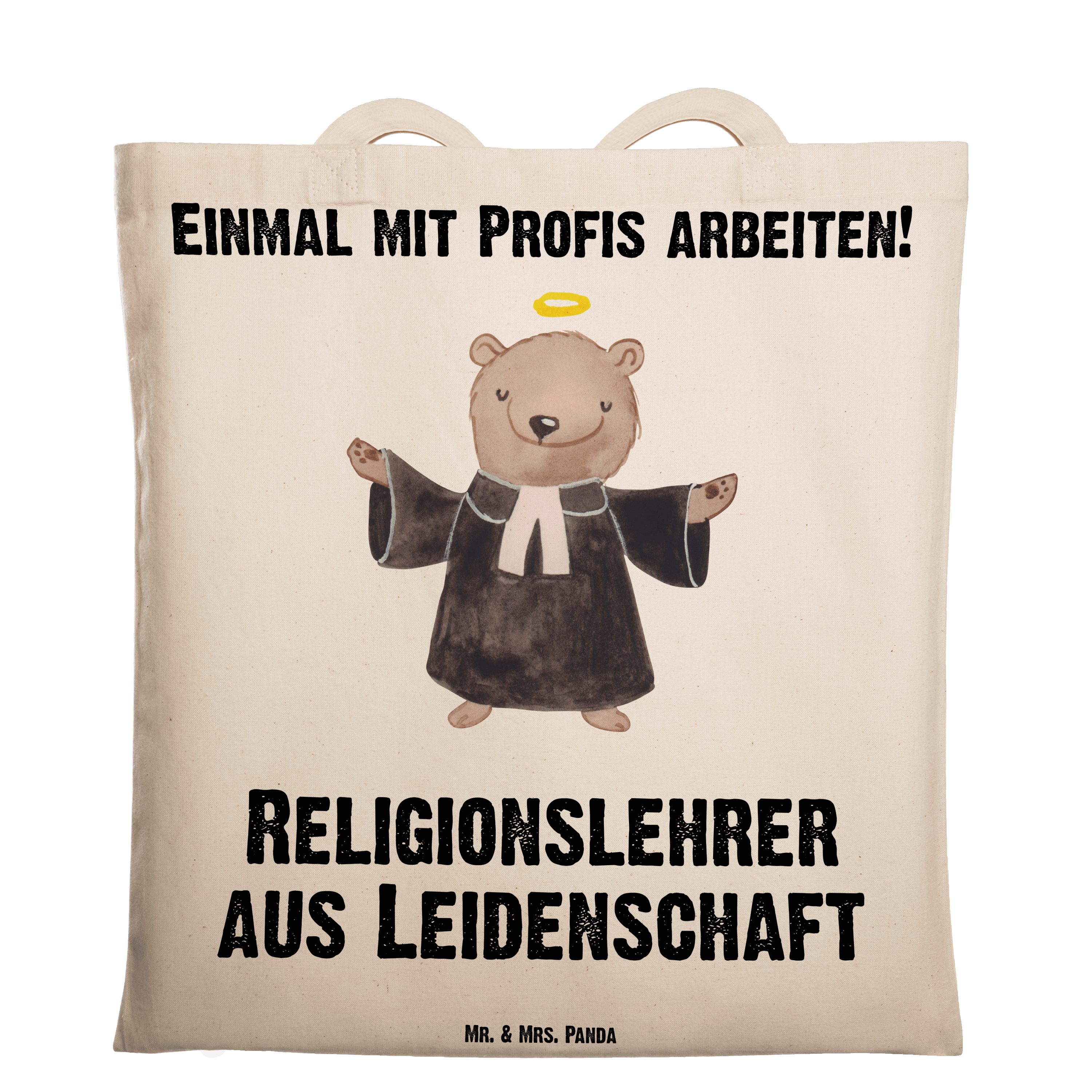 Tragetasche Geschenk, - & Panda Mrs. Jutebeutel Transparent Leidenschaft Religionslehrer aus (1-tlg) Mr. -