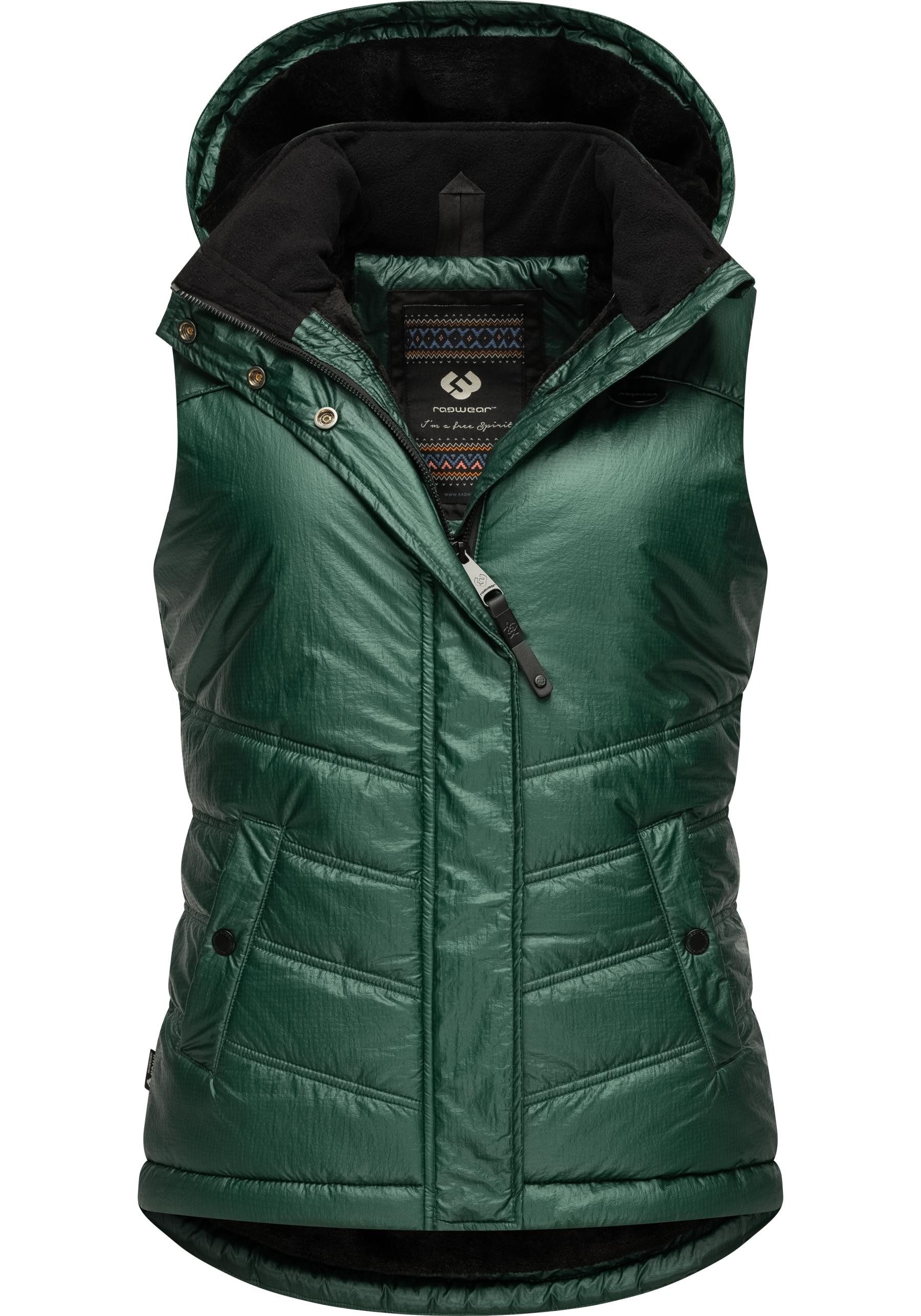 Ragwear Steppweste Hesty Bling Wasserdichte Outdoor-Weste mit abnehmbarer Kapuze