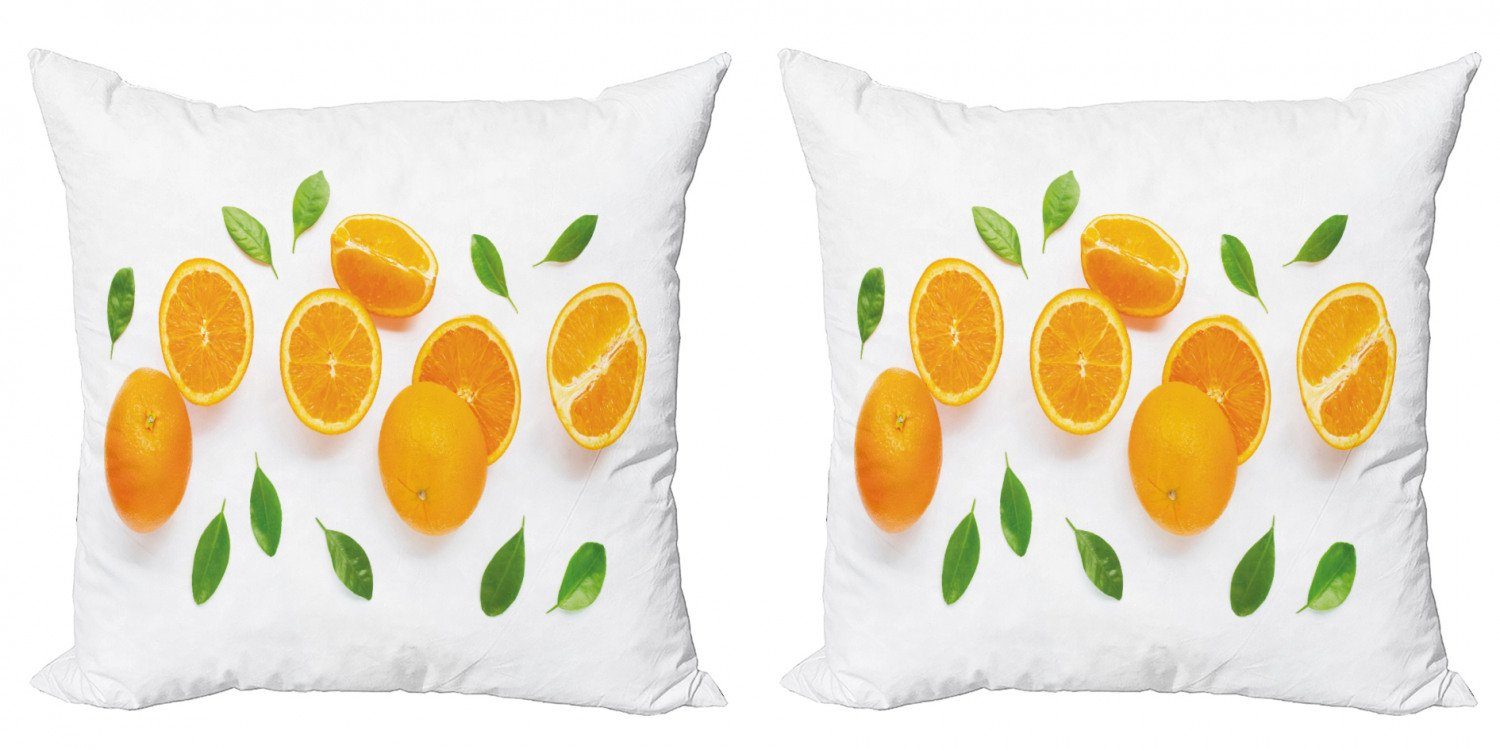 (2 Doppelseitiger Kissenbezüge Modern Sommer-Orange Früchte Stück), Frische Abakuhaus Digitaldruck, Saftige Accent