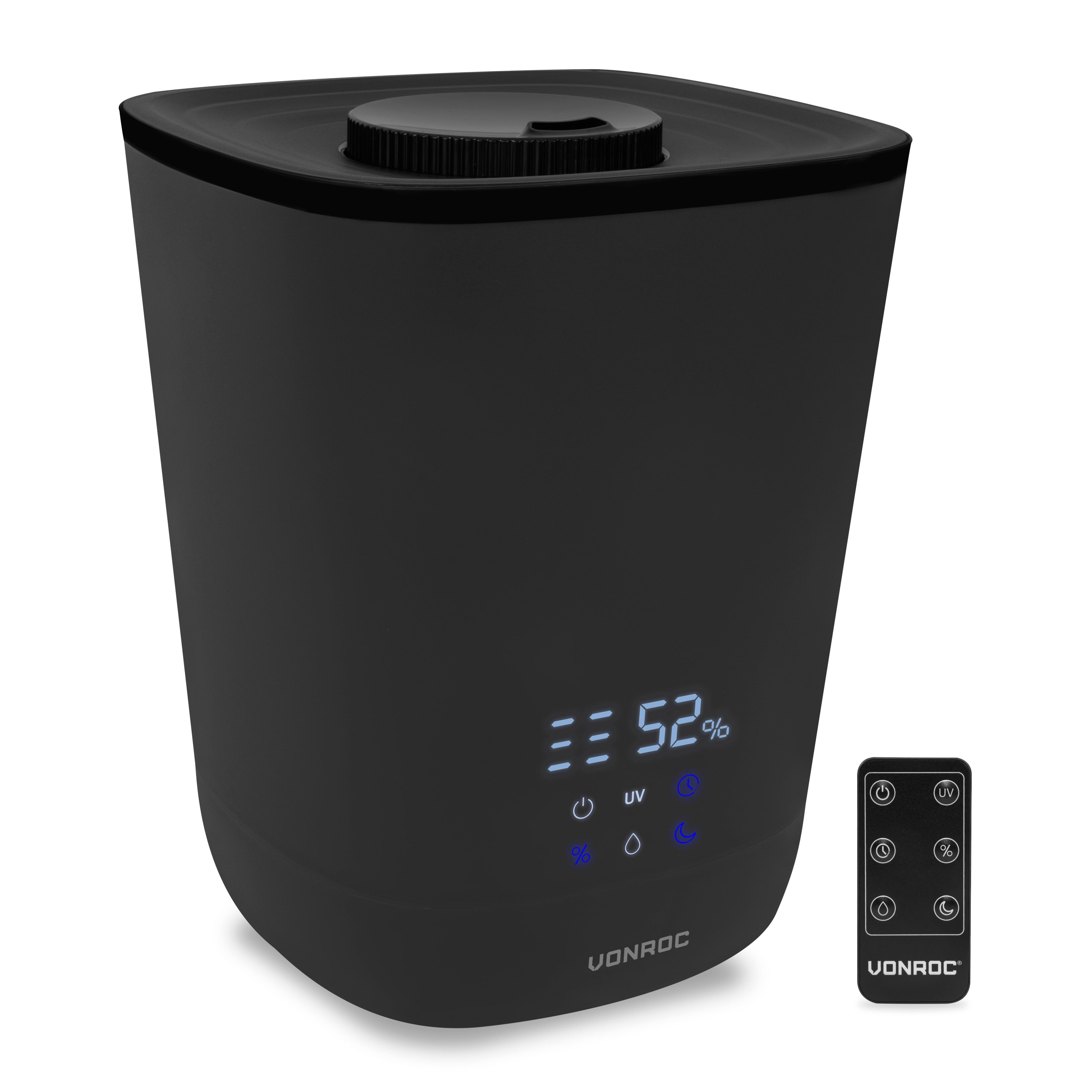 VONROC Luftbefeuchter 4,5 Liter - Ultraschall - UV-Sterilisator – 360° Nebelausgang, Inklusive Fernbedienung