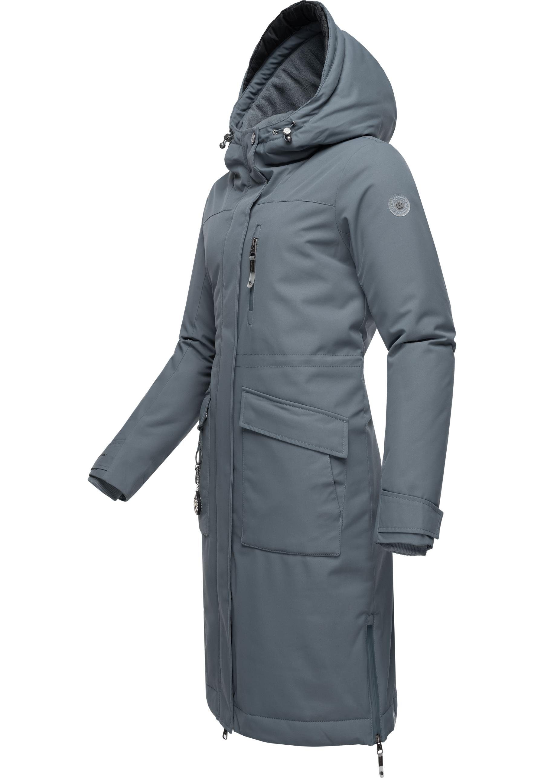 Ragwear Wintermantel Refutura Remake Langer wasserdichter Mantel mit Kapuze