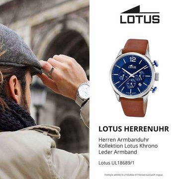 Lotus Quarzuhr LOTUS Herren Uhr Sport 18689/1 Leder, Herrenuhr rund, groß (ca. 43mm) Lederarmband braun