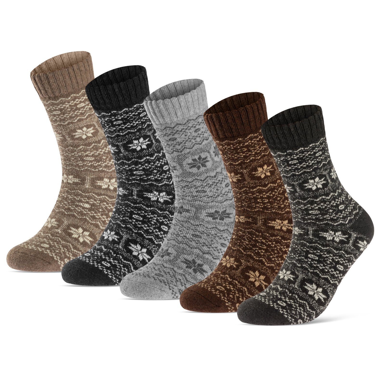 sockenkauf24 Thermosocken 5 Paar Wollsocken warme Wintersocken Damen & Herren Vollfrottee (5-Paar) mit Komfortbund