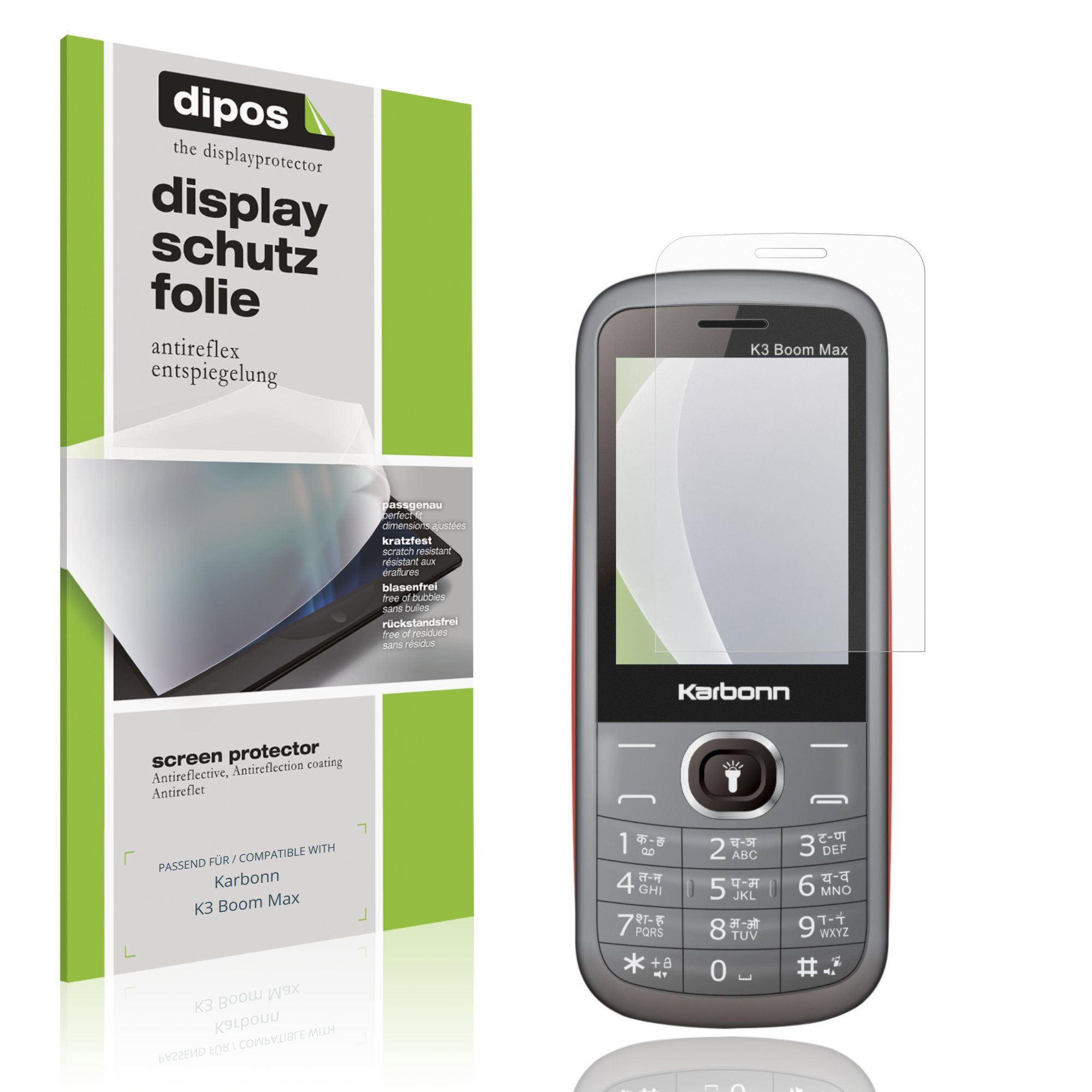 dipos Displayschutzfolie Schutzfolie für Karbonn K3 Boom Max, 4 Stück, Displayschutz Schutz Folie Made in Germany