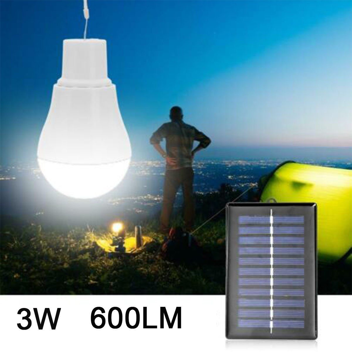 LED Solar Außenbeleuchtung mit Birne Camping, Ladekabel, Lampe LED Tragbare Angeln LED Wandern, oyajia Glühbirne, für 1x Lampe Solarleuchte Solarleuchte 600LM LED Hängeleuchte, integriert, Solar Campinglampe, LED Tageslichtweiß, 3.5m fest 3W