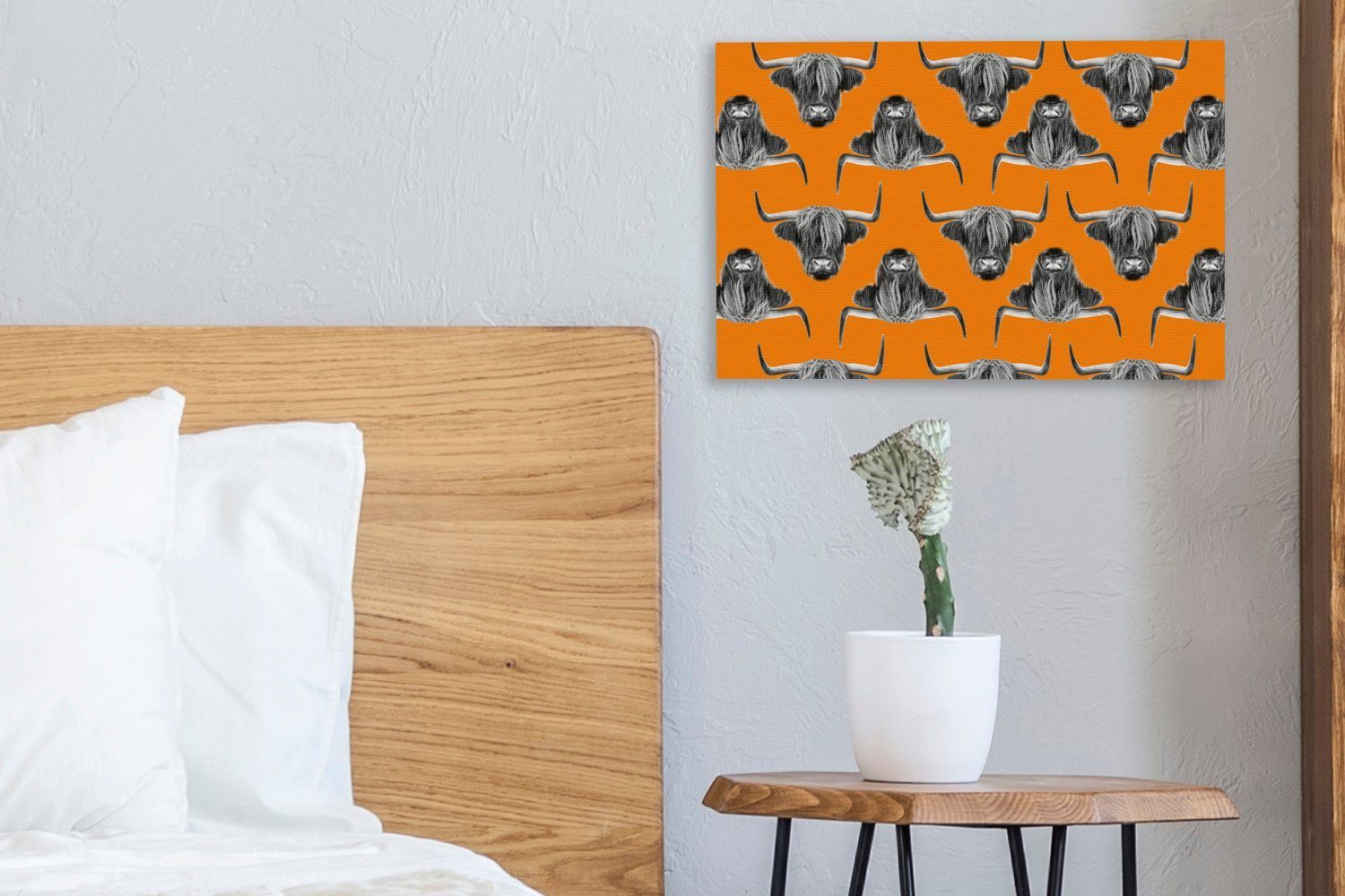 OneMillionCanvasses® Muster Highlander cm Wanddeko, - Schottischer Leinwandbilder, 30x20 St), Wandbild (1 Aufhängefertig, Leinwandbild - Orange,