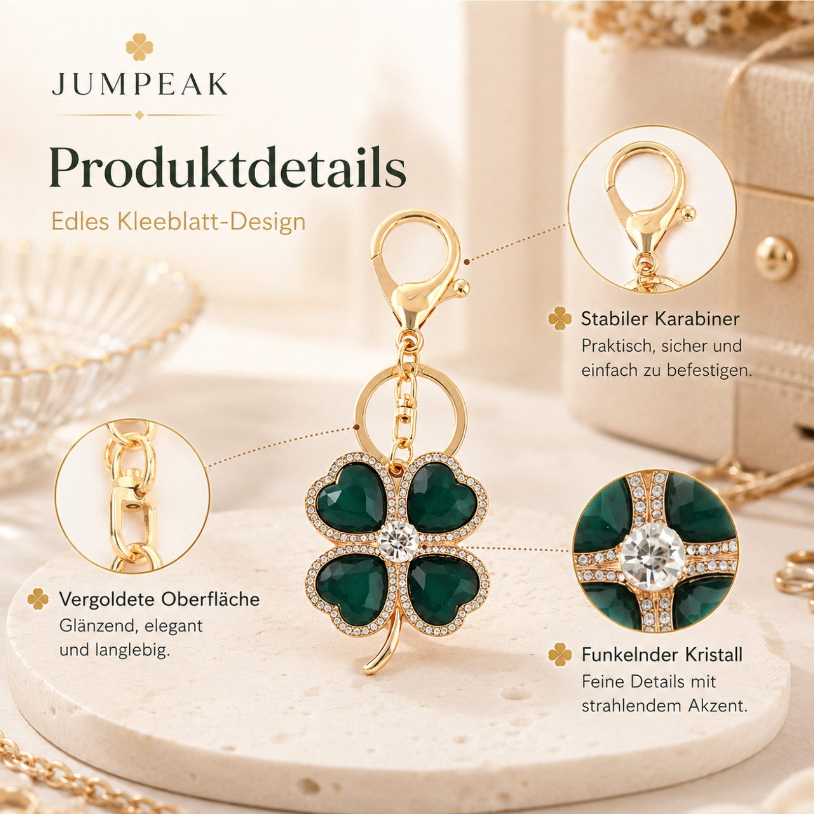 Jumpeak Schlüsselanhänger Vierblatt Schlüsselanhänger,Zinklegierung,3 Farben,lucky charm, Auto Schlüsselanhänger,aesthetic,Emaille,Glücksbringer,Geschenkidee