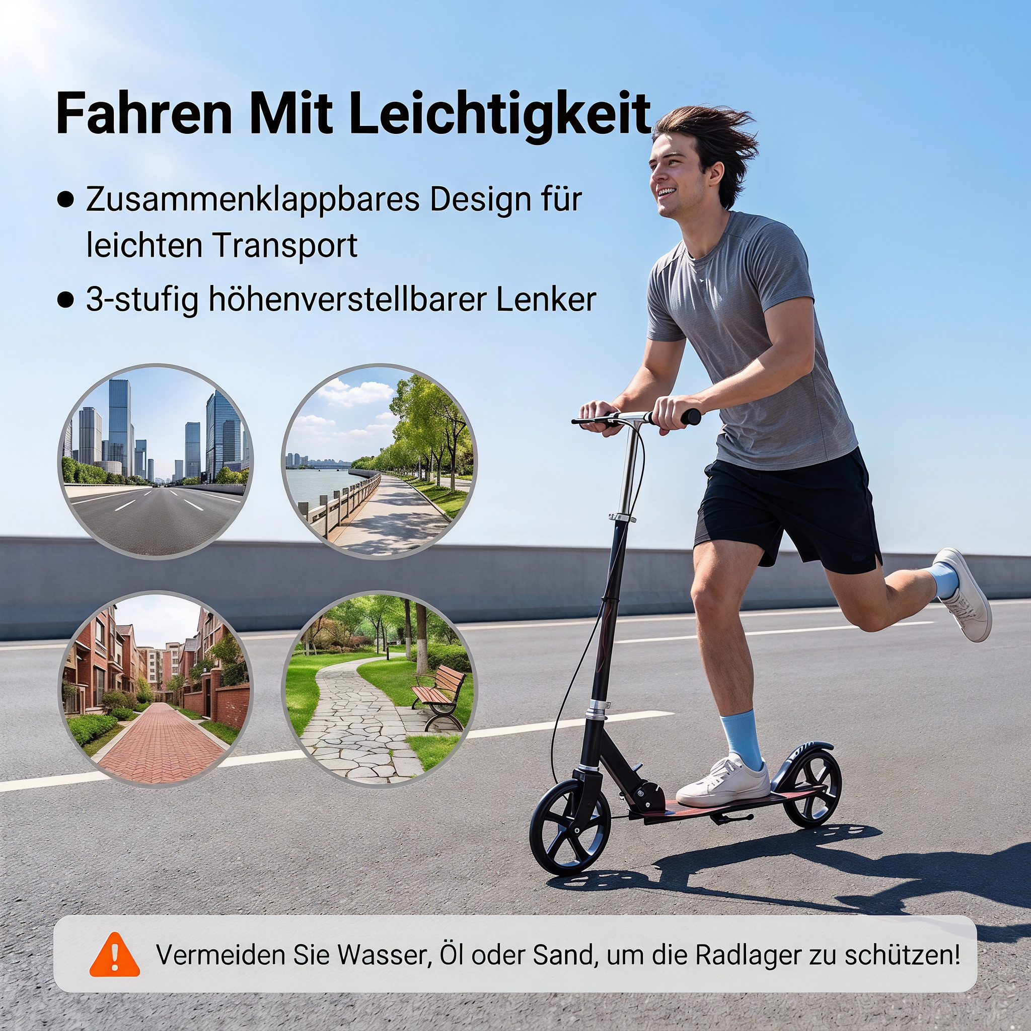 oyajia Cityroller Tretroller Kickroller Cityroller Kinderroller Erwachsene Scooter, (klappbar&höhenverstellbar Scooter 20CM Räder)