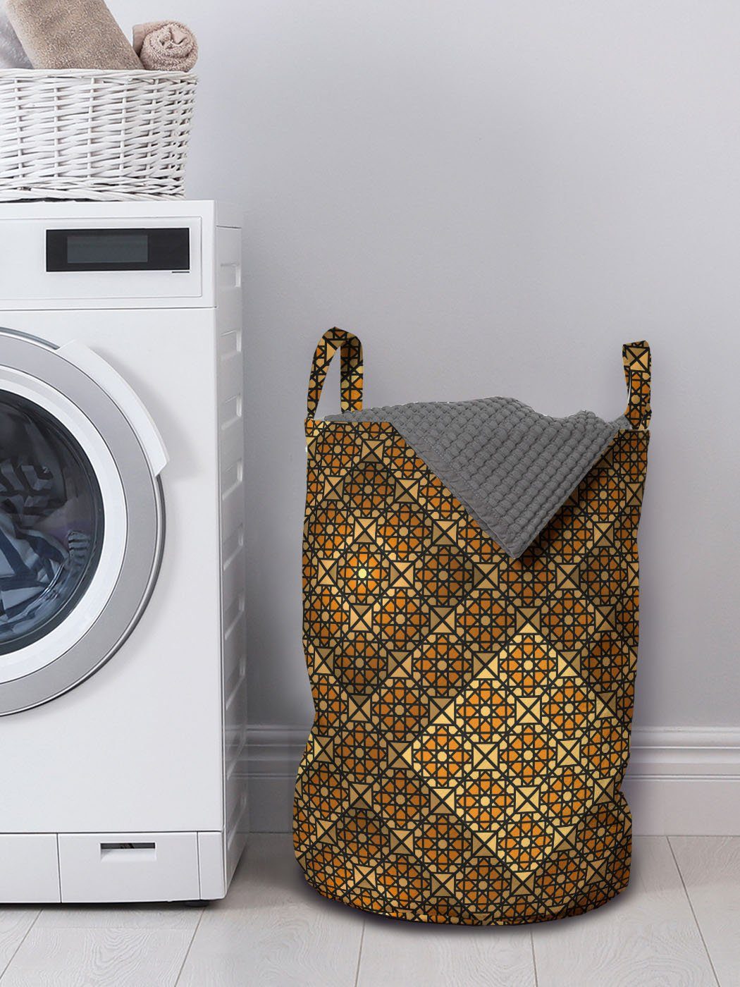 mit Kordelzugverschluss Griffen Ethnic Geometrisch Abakuhaus für Wäschekorb Patterns Mosaic Waschsalons, Wäschesäckchen
