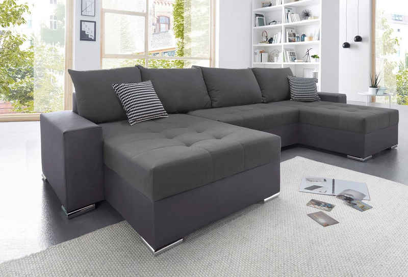 COLLECTION AB Wohnlandschaft Josy U-Form, inkl. Bettfunktion, Bettkasten und Zierkissen, mit 2 XL-Recamieren