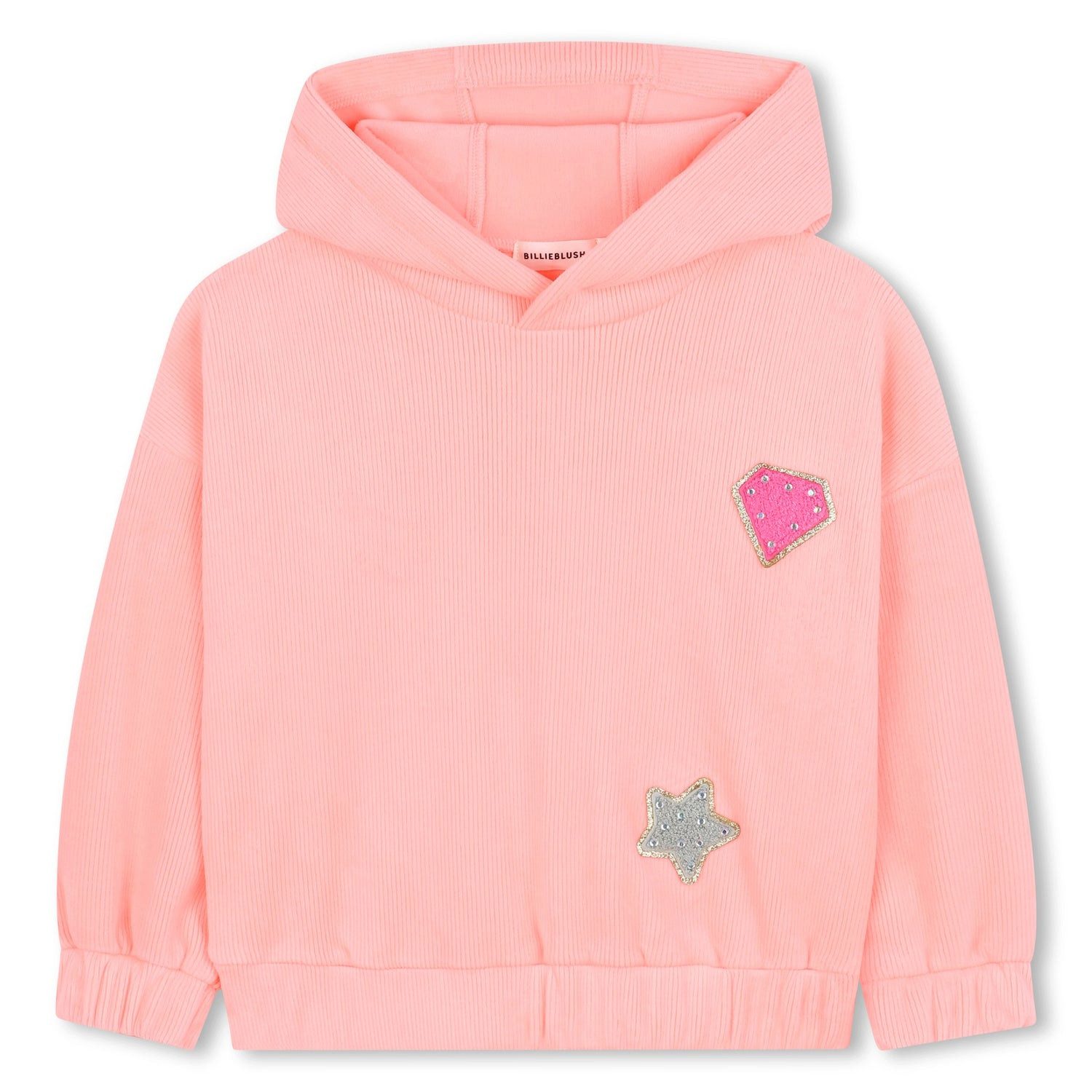 Hoodie BILLIEBLUSH Kapuzenpullover Rosa Fein-Cord-Optik mit Stern & Diamant