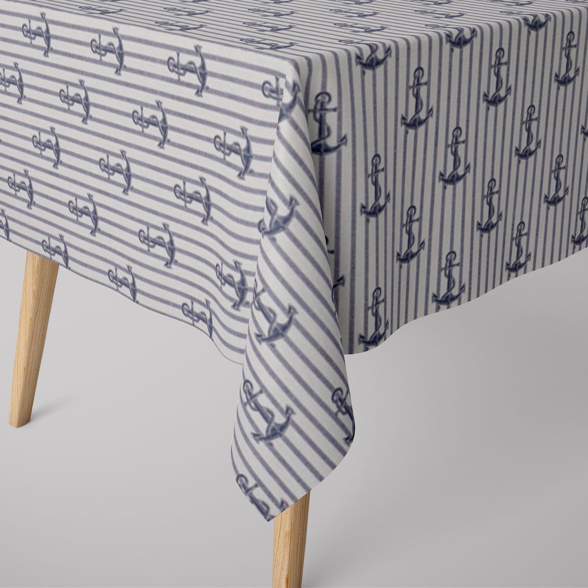 SCHÖNER LEBEN. Tischdecke SCHÖNER LEBEN. Tischdecke Digitaldr. Maritim Anker Streifen weiß blau, Digitaldruck