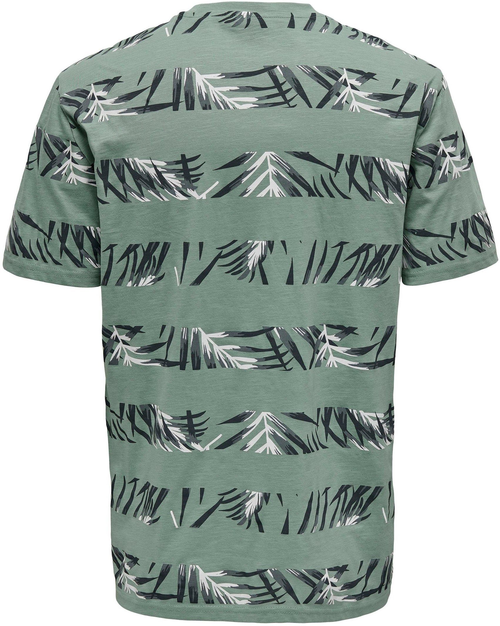 ONLY & SONS Rundhalsshirt TEE green AOP STRIPE REG ONSIASON chinois