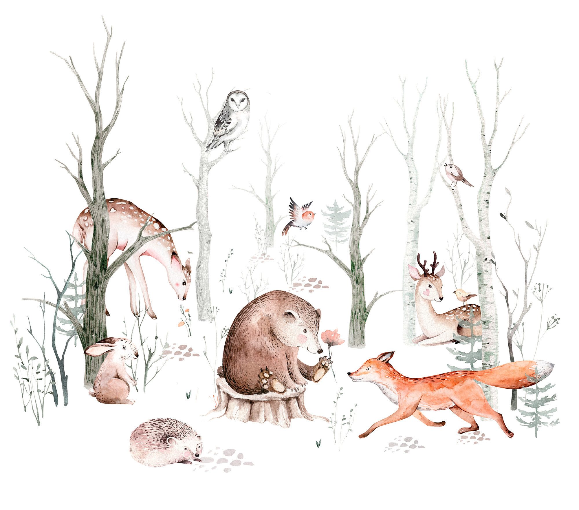 Rasch Fototapete Kinderzimmer Waldtiere - 2,8 m x 3,18 m, strukturiert, Comic, Wald, Tiere, (1 St)