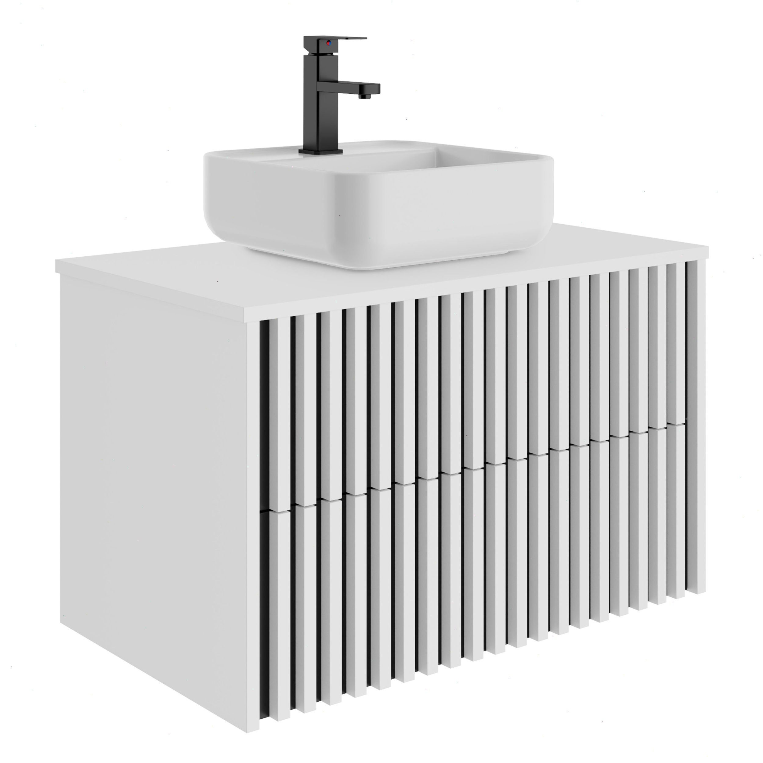 UEV Waschtisch mit Unterschrank hängend Rechteckiges Keramikwaschbecken (Komplett-Set Badmöbel, Badezimmmer Schrank, mit Wasserhahn und Pop-up-Ablassventil Aufsatz-Waschbecken), Soft-close Schubladen,Waschbeckenunterschrank mit 2 Schubladen