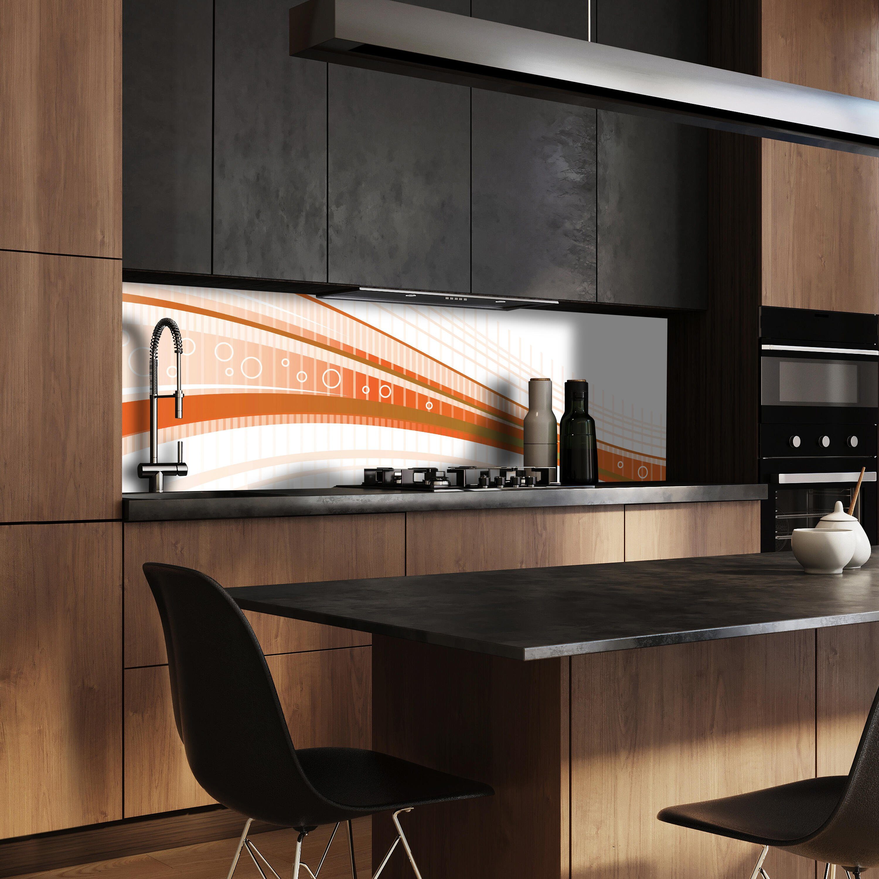wandmotiv24 Küchenrückwand Orangene Welle, (1-tlg), Premium Hartschaum Nischenrückwand in versch. Größen | Küchenrückwände