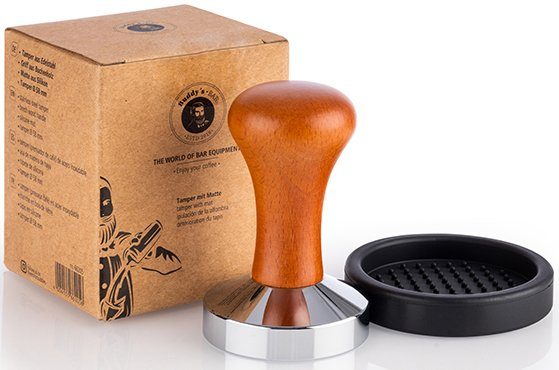 Buddy's Tamper Buddy´s Bar - Barista Edition, Premium, Kaffee Verdichter, rostfreier Edelstahl, Holzgriff