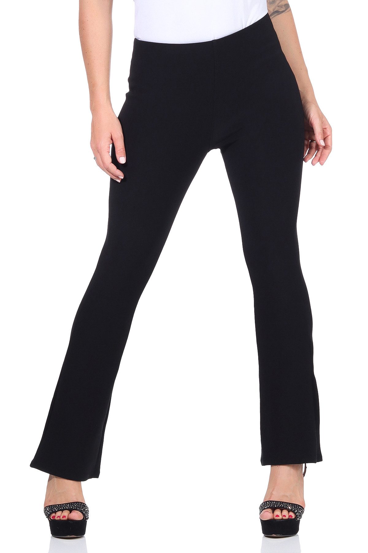 Aurela Damenmode Bootcuthose Schlaghose Damen Schwarz Boot Cut Stoffhose el günstig online kaufen