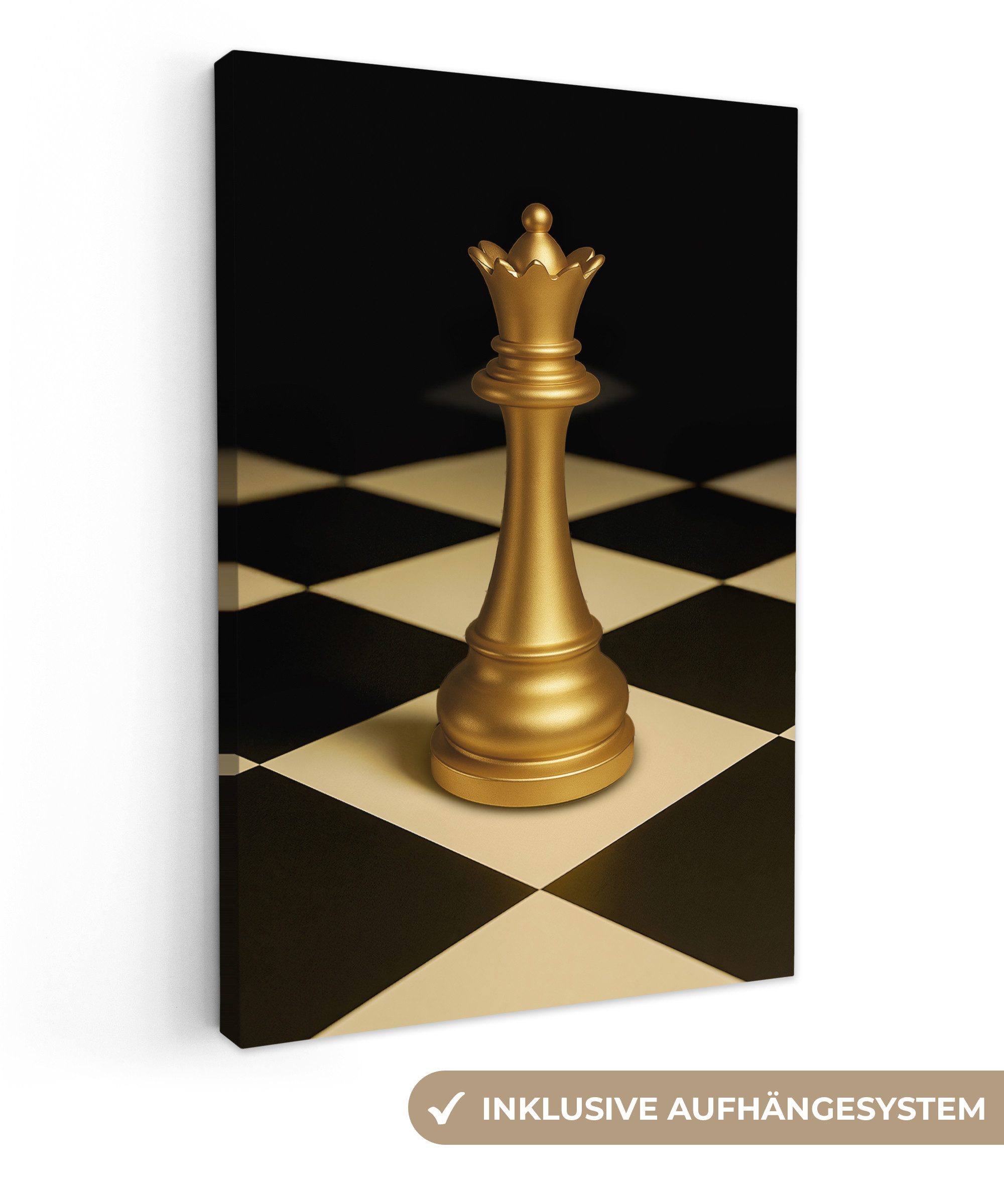 OneMillionCanvasses® Leinwandbild Dame - Schachfigur - Blockiert - Gold, Fo günstig online kaufen