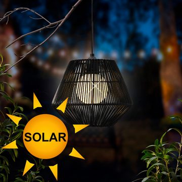 MARELIDA Hängeleuchte LED Solar Hängeleuchte Rattanoptik Korbgeflecht Solarleuchte schwarz, LED Classic, warmweiß (2100K bis 3000K)