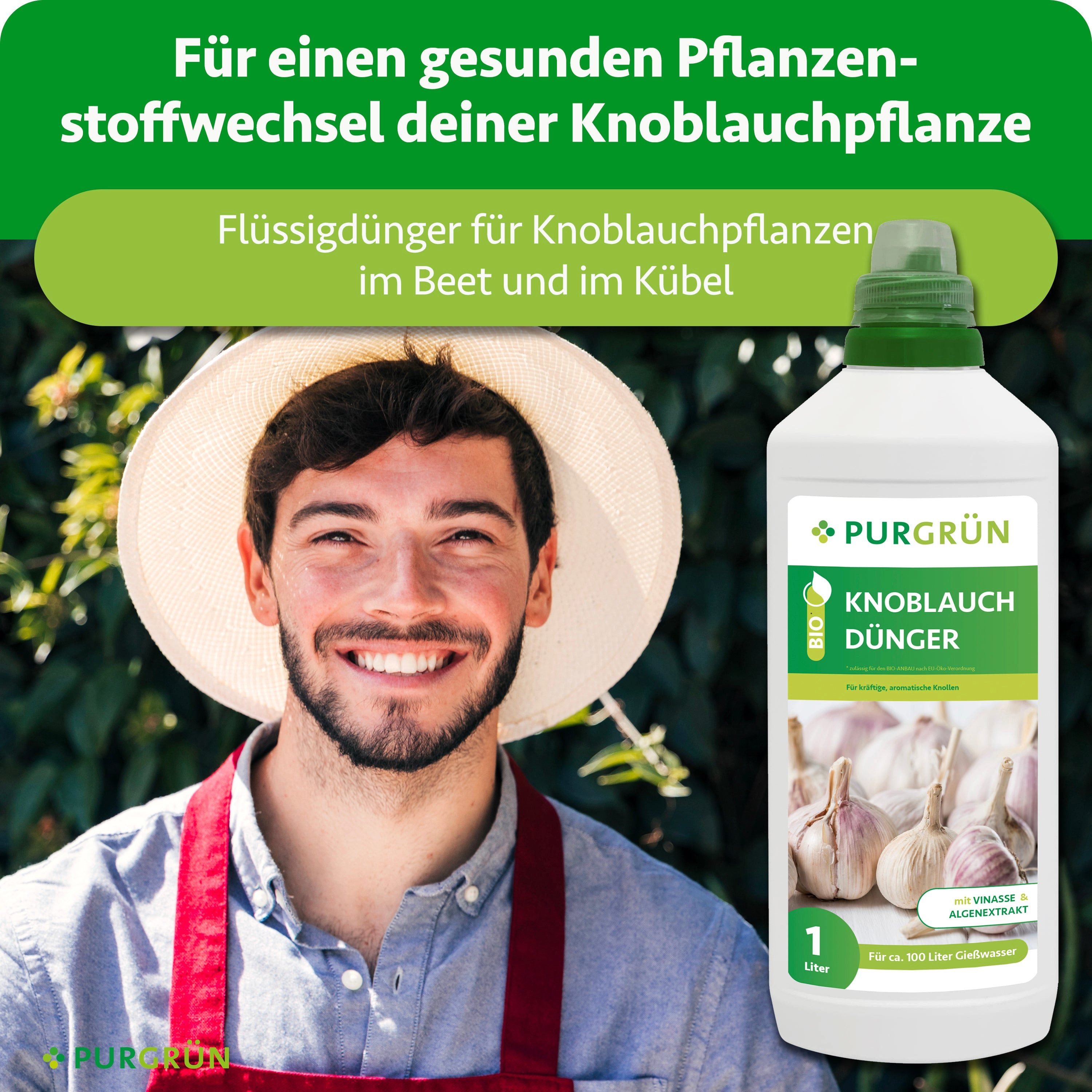 Purgrün Gemüsedünger Bio Knoblauch Dünger, NPK 4+1+7, Algenextrakt, 1 Liter, Flüssigdünger, 1-St., 1 Liter