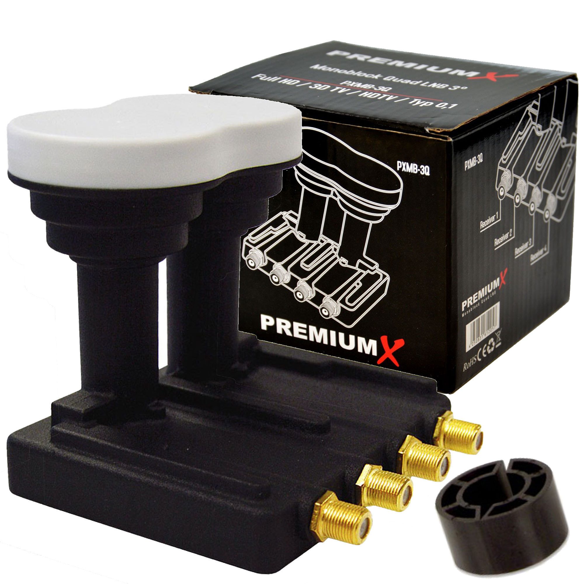 PremiumX Quad Monoblock Lnb 3° PXMB-3Q Sat für 4 Teilnehmer DVB-S2 UHD 4K Monoblock-LNB