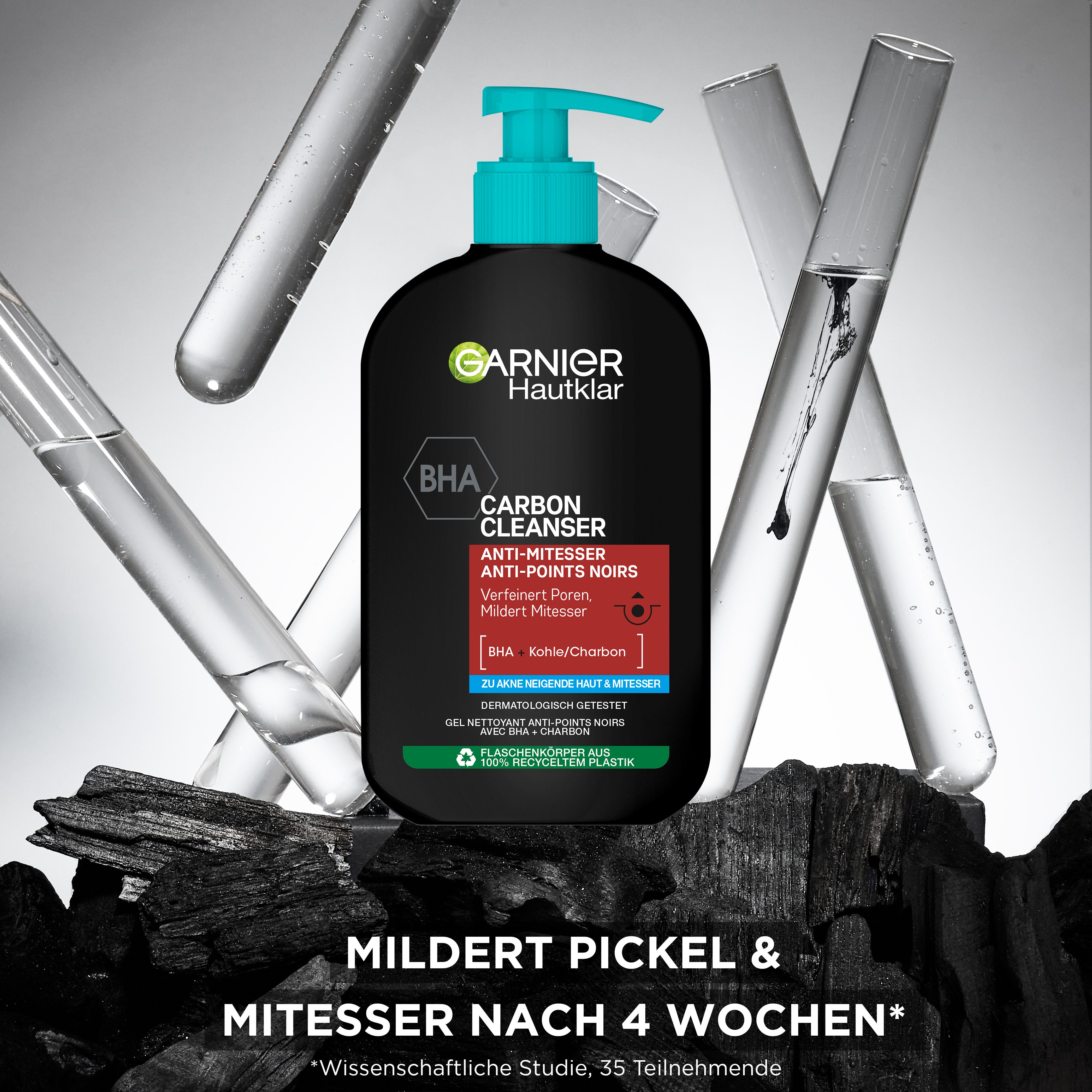 GARNIER Gesichtsreinigungsgel GARNIER SKIN ACTIVE BHA CARBON CLEANSER ANTI-MITTESSER, mildert Unreinheiten, erneuert Haut, sorgt für mattierte Haut