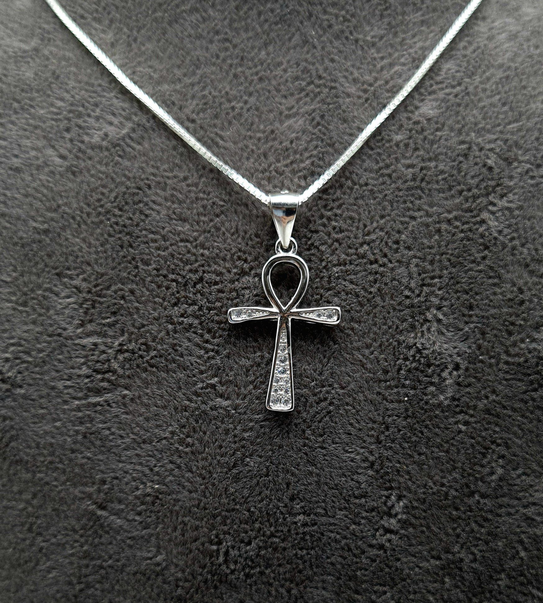 Silberkette Schmuckbox), Silber Kreuz rhodiniert Halskette (inklusive / Kreuz 925 NAHLE mit Kreuzkette Zirkonia
