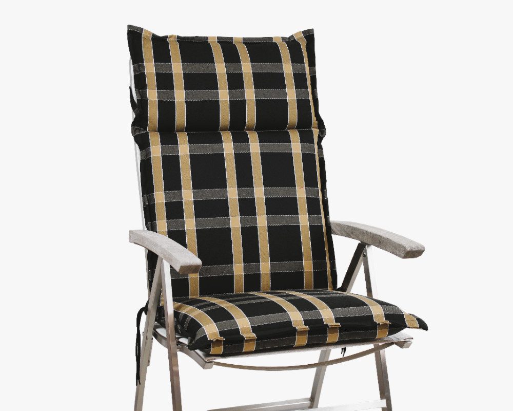 Rübeling Hochlehnerauflage Karo Schwarz / Beige, Reißverschluss-Kissen