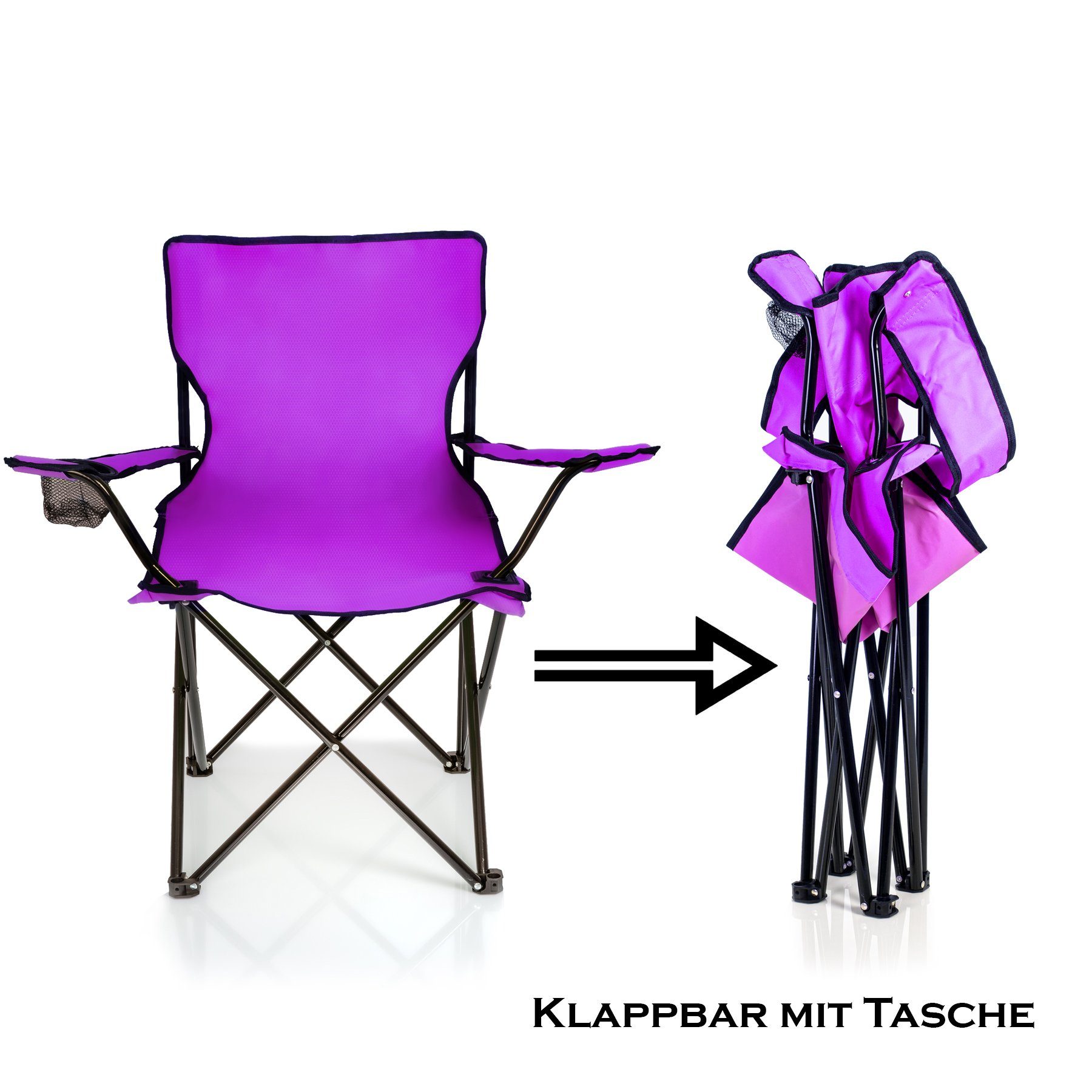 BigDean Campingstuhl Faltstuhl Campingstuhl Anglerstuhl Getränkehalter Klappstuhl (Packung, 1 St), Lila, Violett, Klappbar, Getränkehalter, Tragetasche