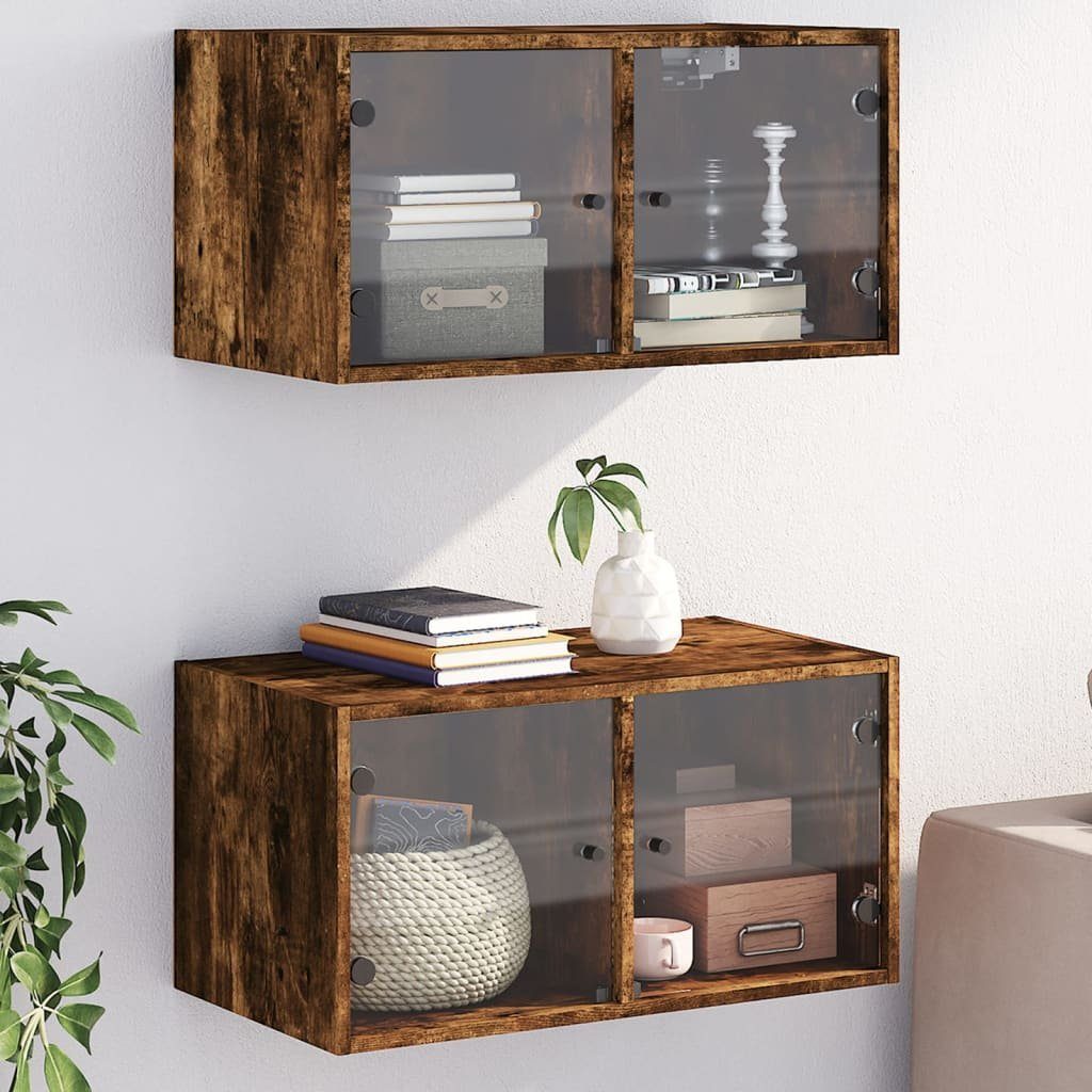 vidaXL Hängeschrank Wandschränke mit Glastüren 2 Stk. Räuchereiche 68,5x37x35 cm (2-St)