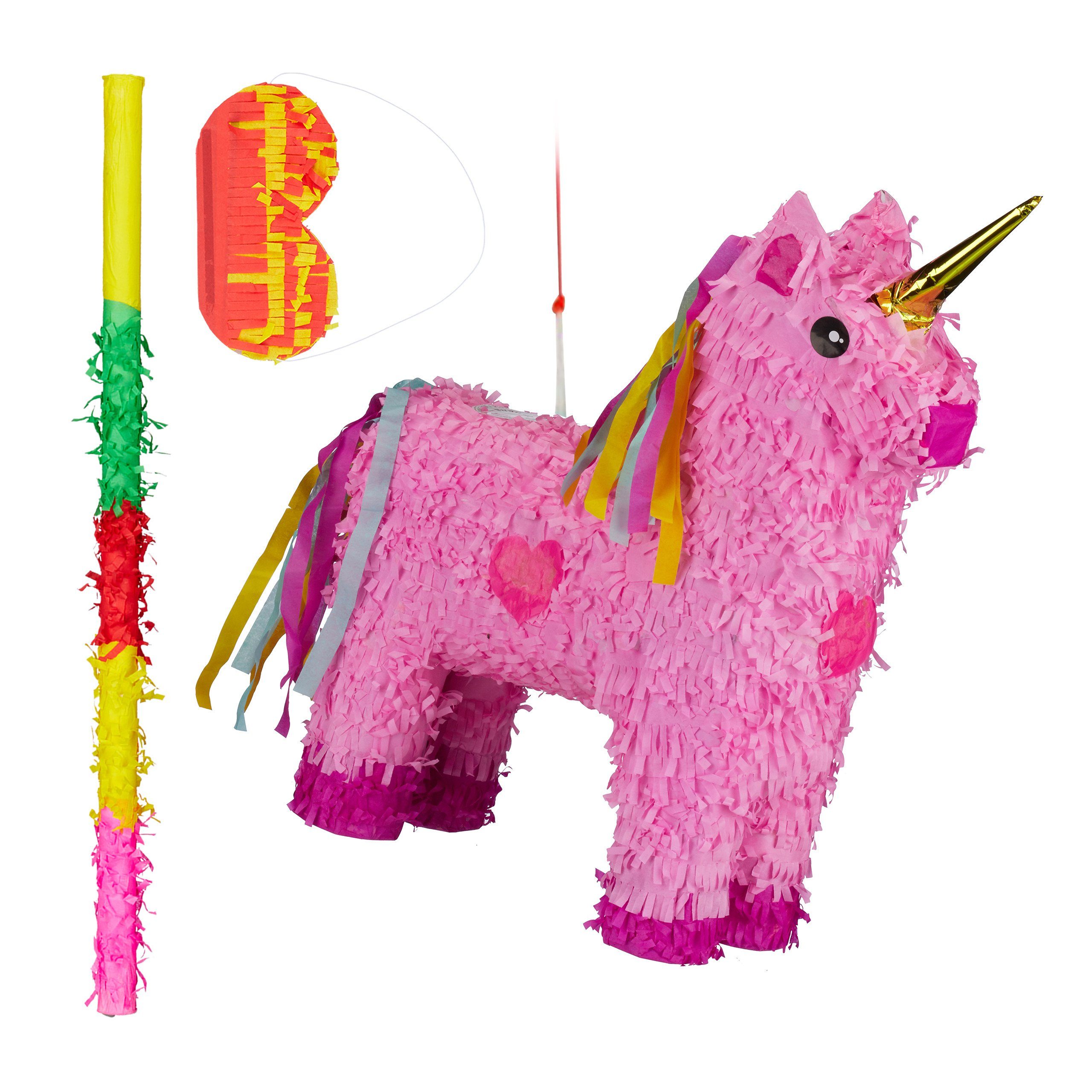 relaxdays Pinata 3-teiliges Pinata Set Einhorn