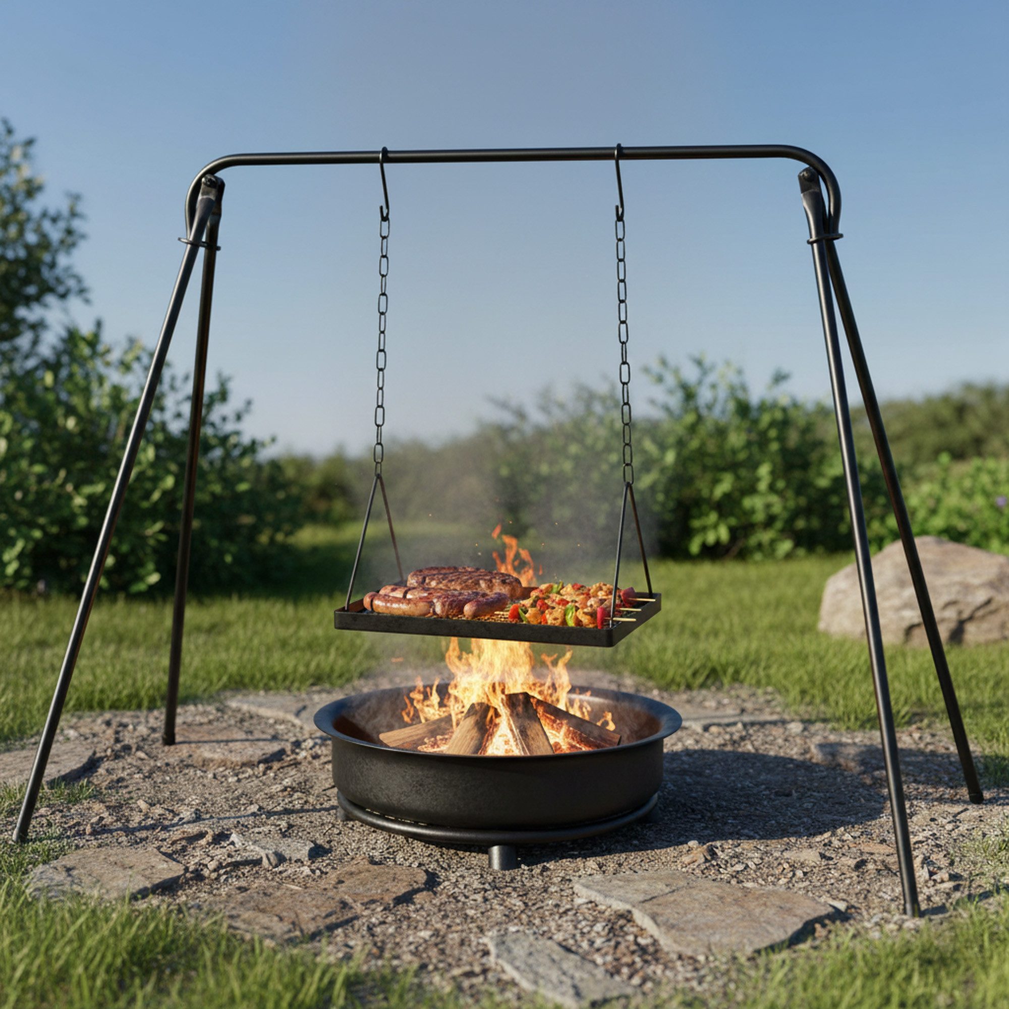 BBQ-Toro Holzkohlegrill Grillschaukel, 10-teilig, Grillgestell mit 8 Haken, Feuerschaukel, Inklusive 8 Haken