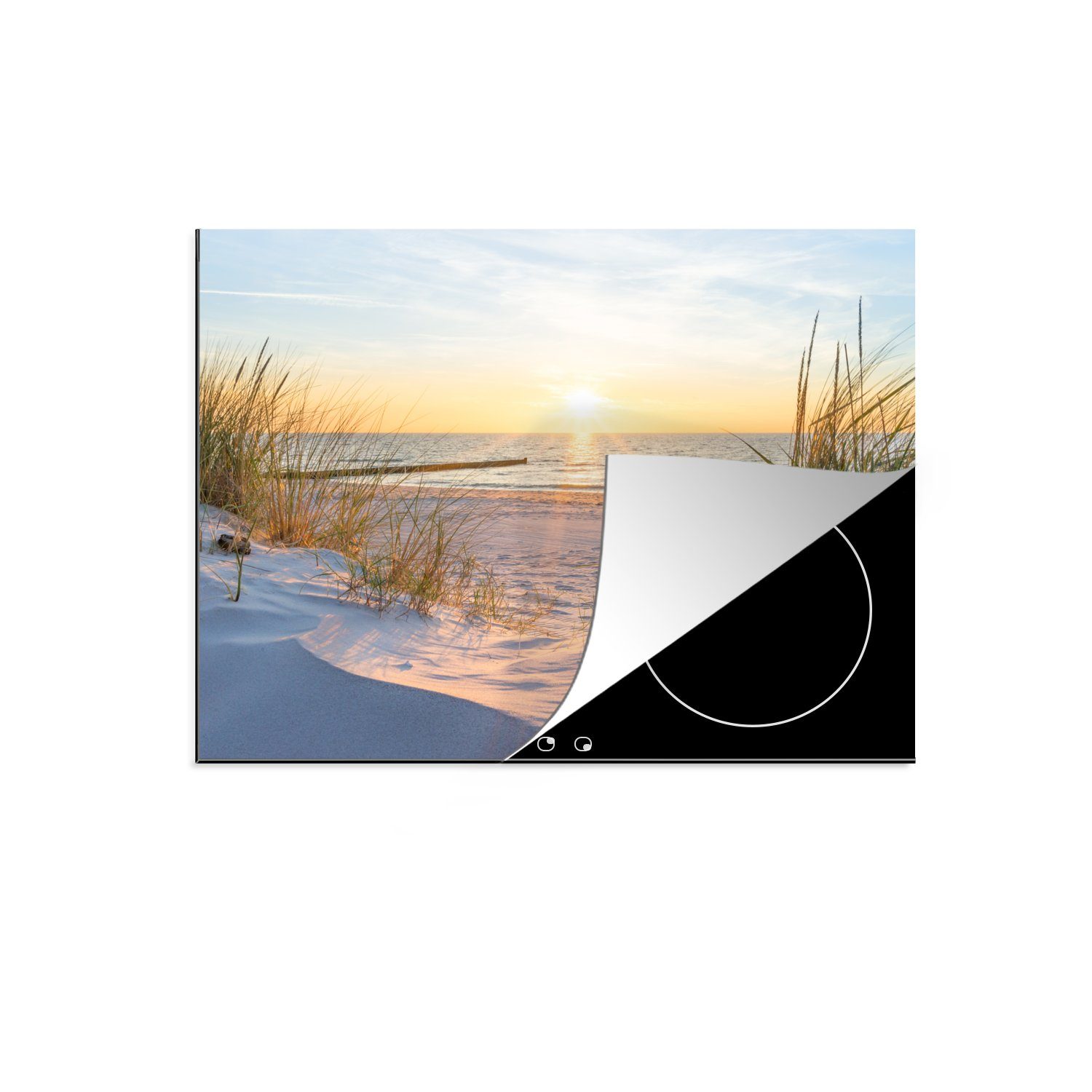 MuchoWow Herd-Abdeckplatte Strand - Sonne - Düne - Gras - Sand - Horizont, Vinyl, (1 tlg), Ceranfeldabdeckung Küche, Herdabdeckplatte Einteilig, 60x52 cm