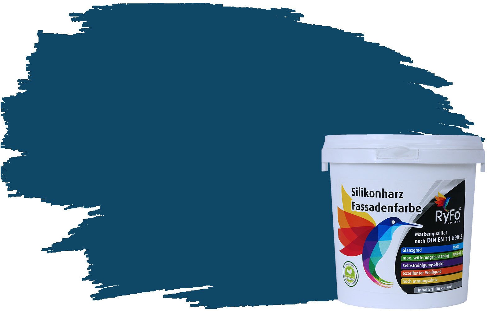 RyFo Colors Fassadenfarbe Silikonharz Fassadenfarbe Grünblau 1l, 1 L ca. 6 m², Wasserabweisend, diffusionsfähig, schützt vor Schmutz, Algen, Pilzen
