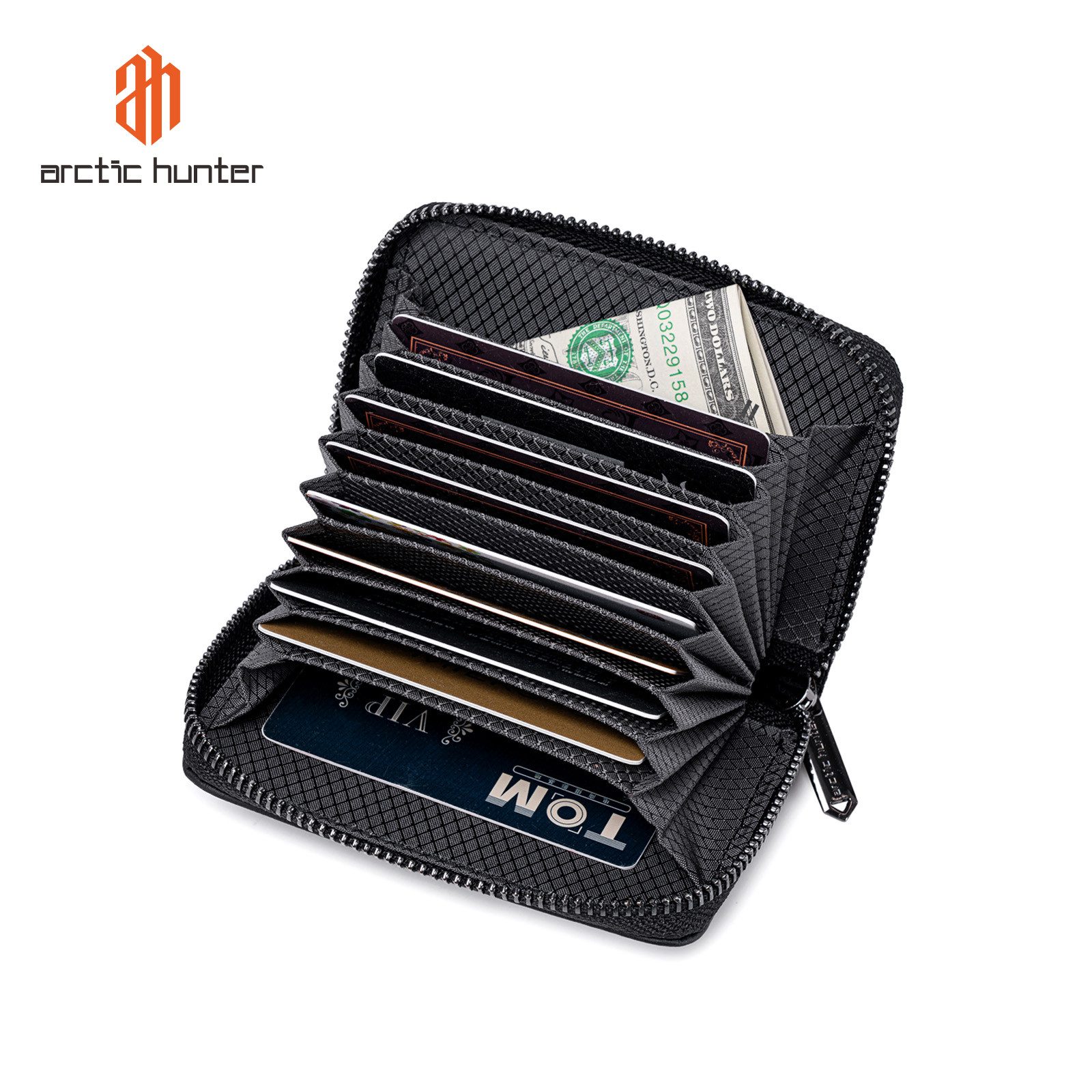 Arctic Hunter Geldbörse Arctic Hunter RFID Geldbörse Herren Damen, Kartenetui, mit Reißverschluss, Slim Wallet, 10 Kartenfächer, Schwarz – Bild 2 von 5