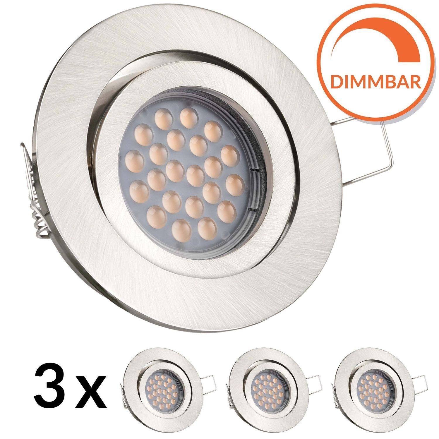 LEDANDO LED Einbaustrahler 3er LED - dimmbar mit - Einbaustrahler LED von Set Markenstrahler GU10