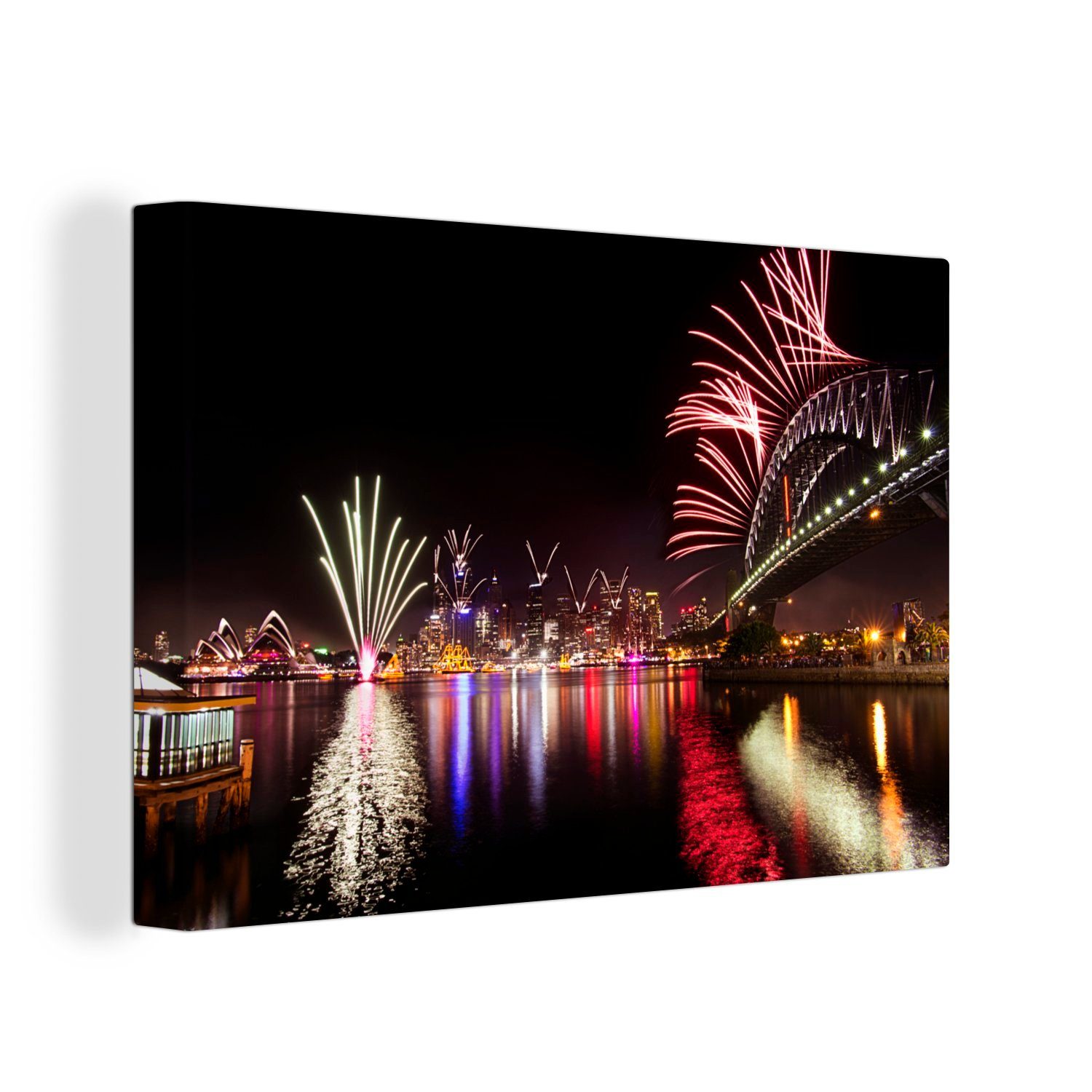 OneMillionCanvasses® Leinwandbild Sydney Harbour Bridge mit Feuerwerk in Australien, (1 St), Wandbild Leinwandbilder, Aufhängefertig, Wanddeko, 30x20 cm